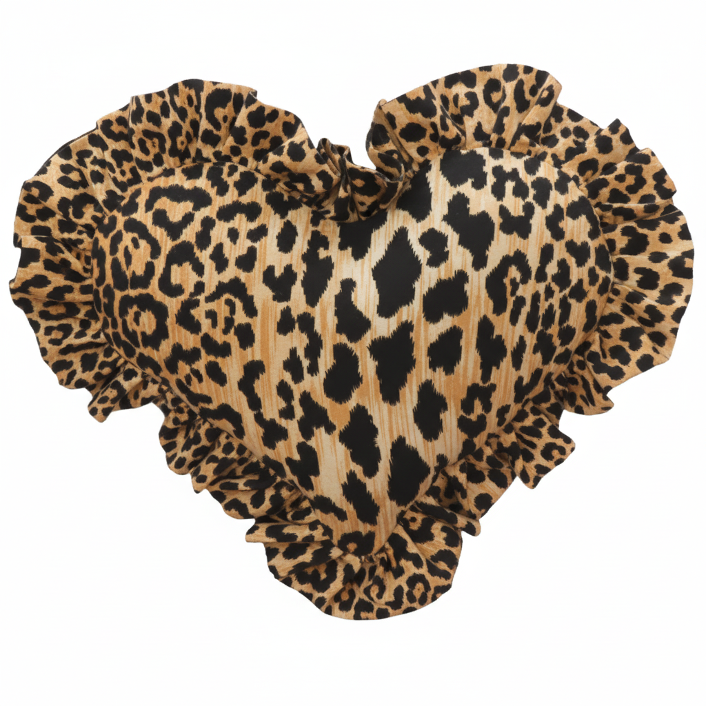 Leopard Ruffle Heart Pillow