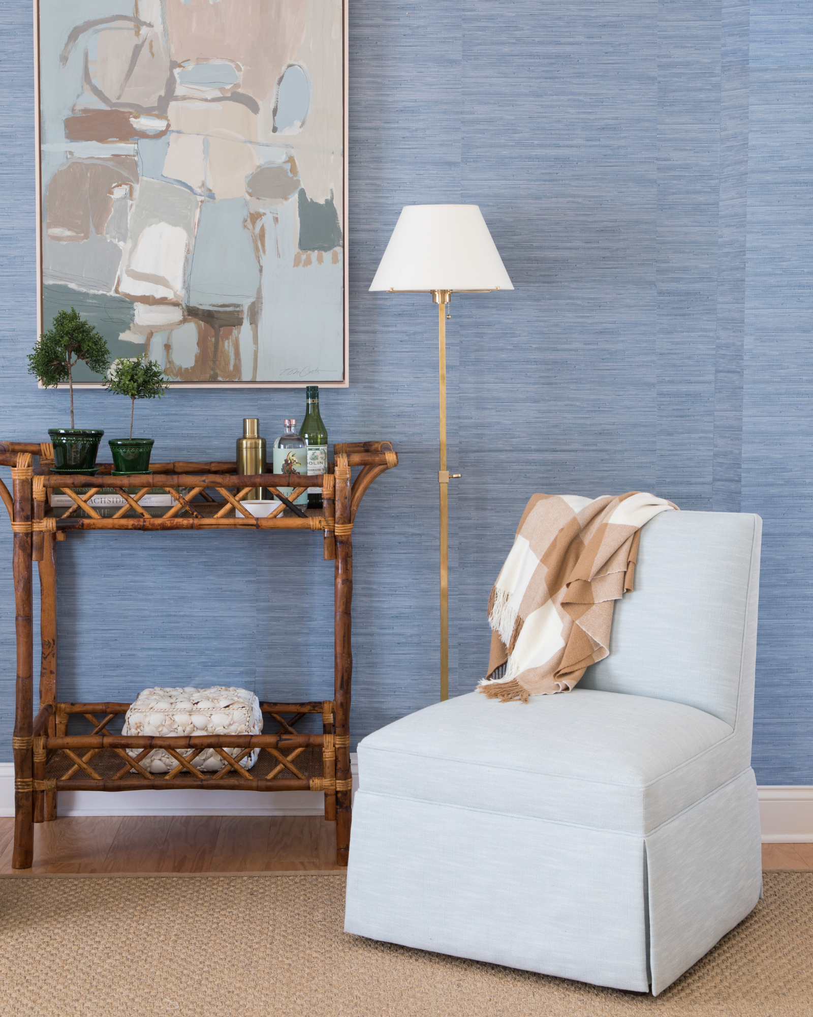 Mineral Blue Faux Grasscloth Peel and Stick Wallpaper Sample