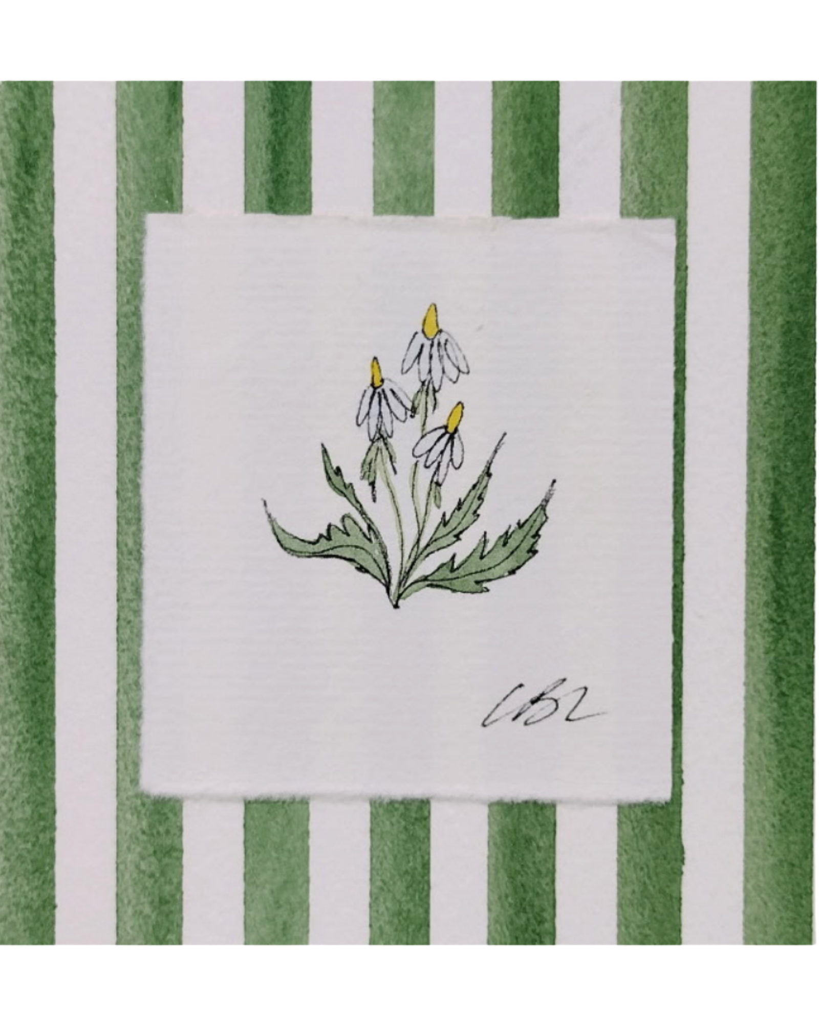 Mini Daisies on Green Stripes I