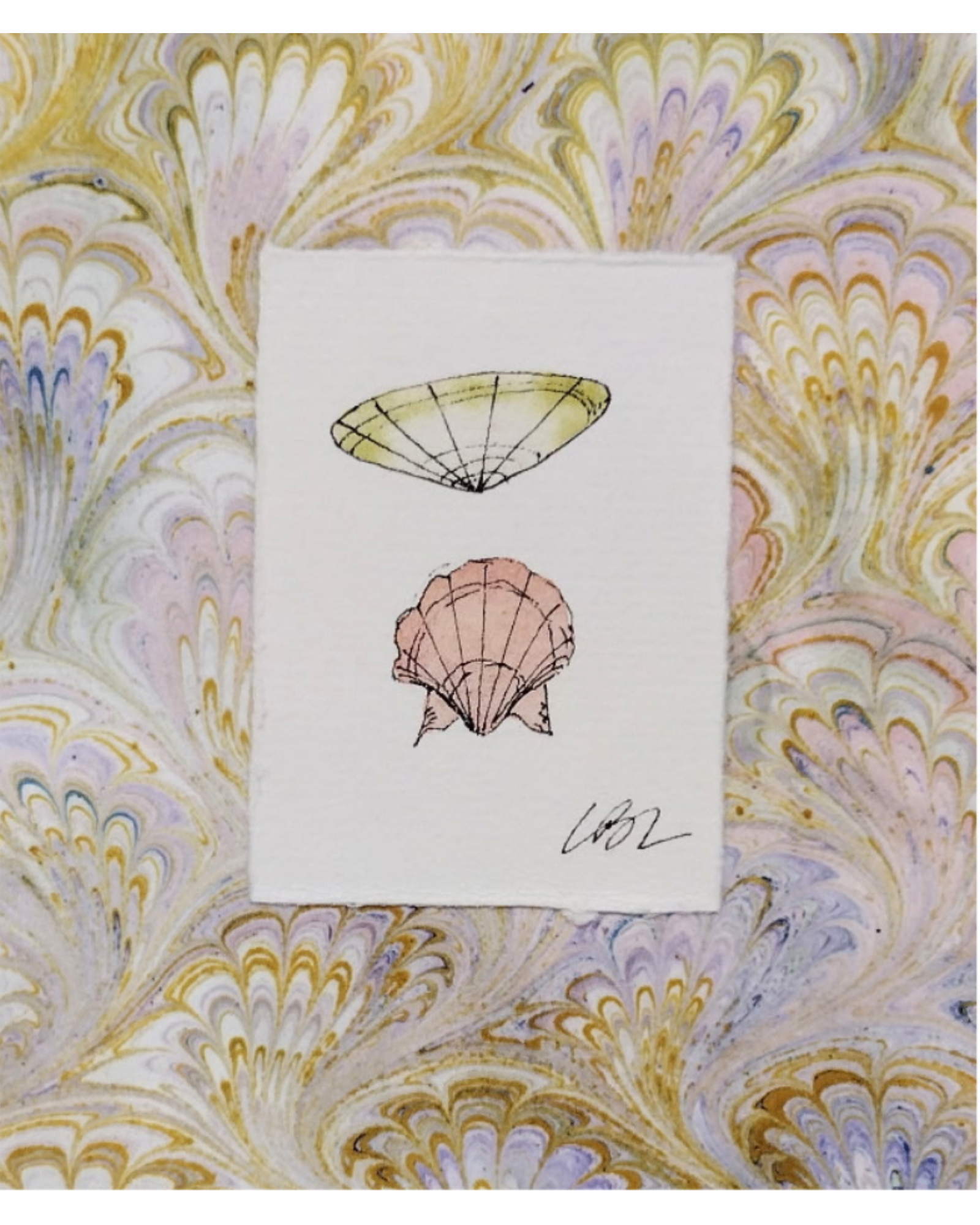 Mini Shell Pair on Lavender Marble II