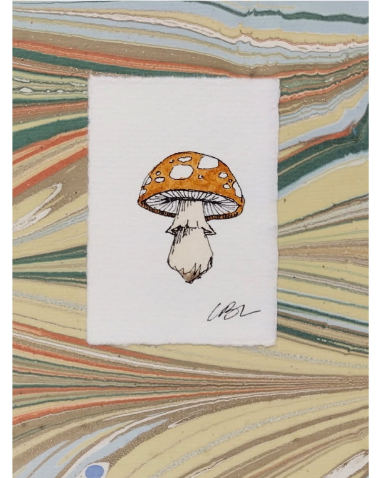 Mini Spotted Caramel Cap  Shroom on Tan and Blue Marble