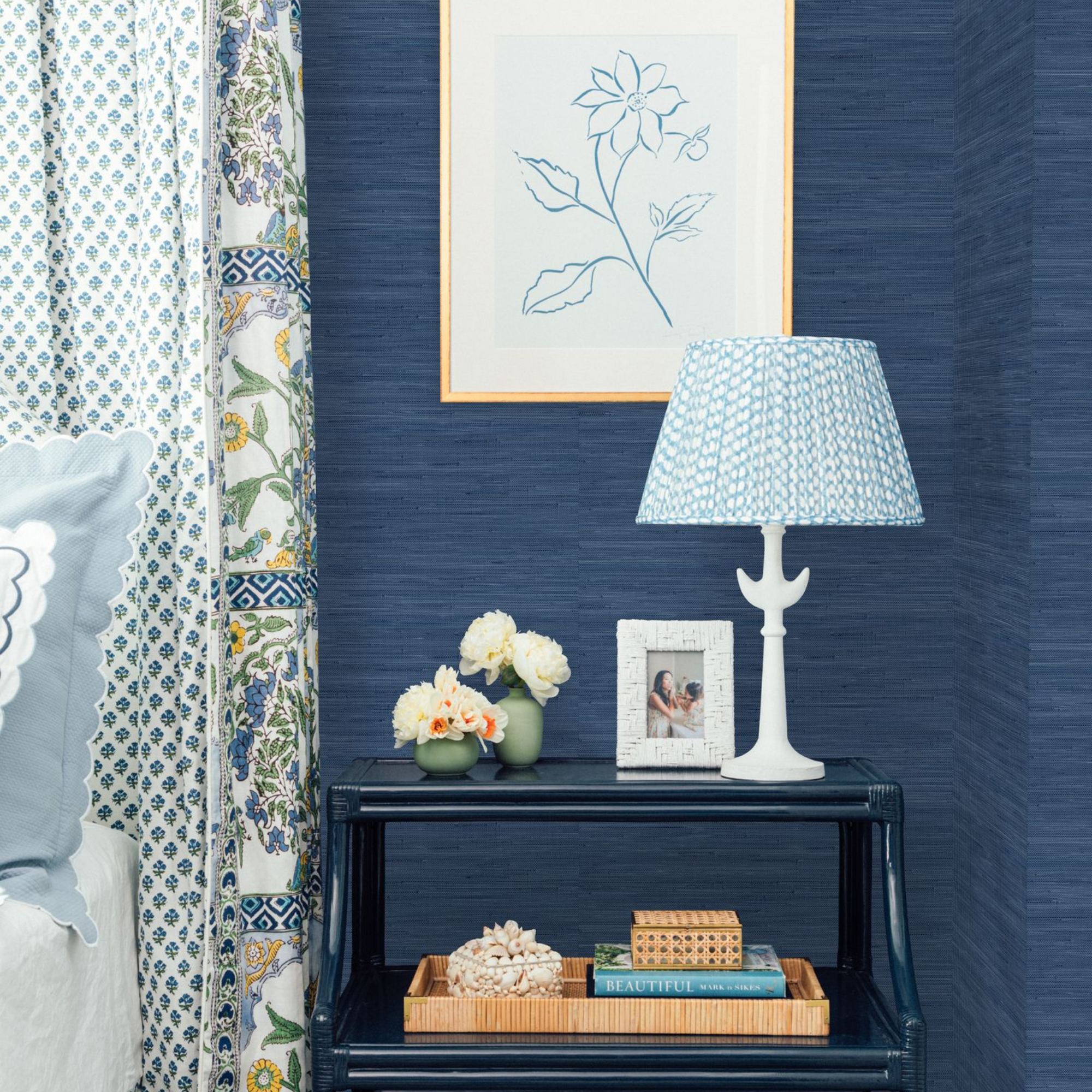 Navy Faux Grasscloth Peel and Stick Wallpaper