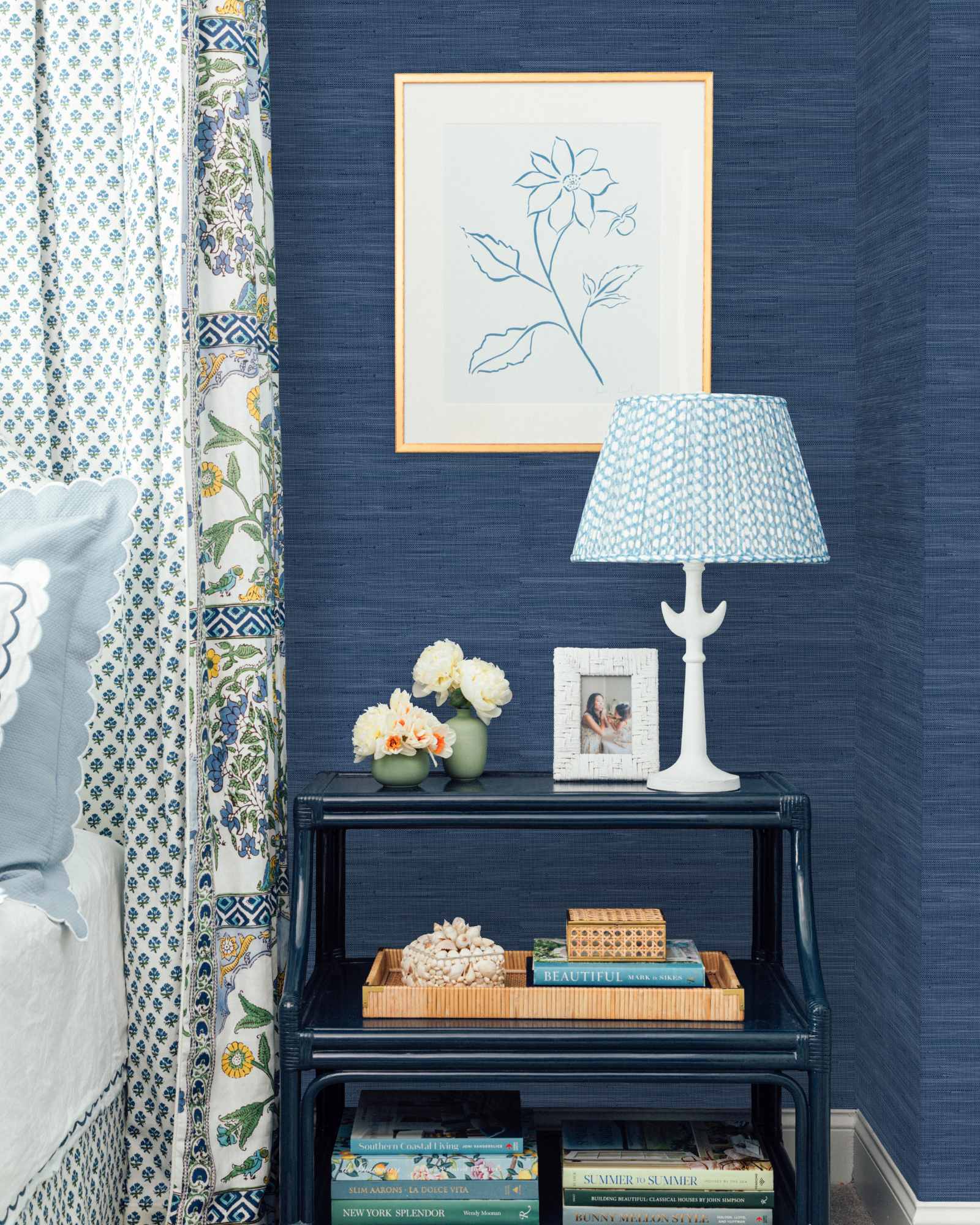 Navy Faux Grasscloth Peel and Stick Wallpaper