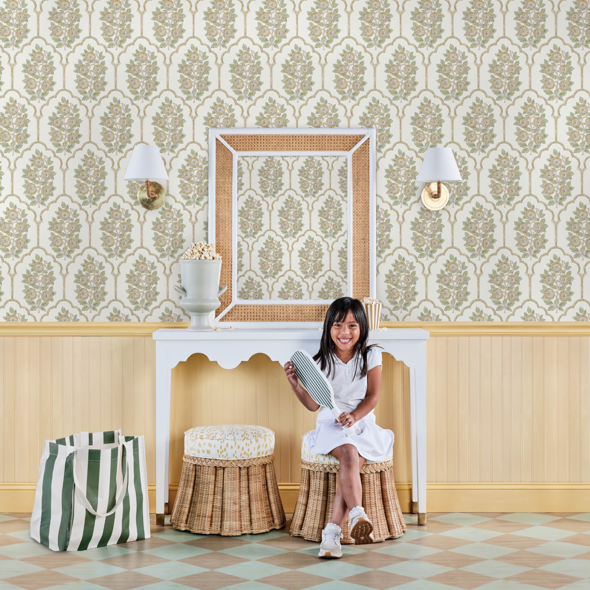 Floral Bazaar Ochre Peel and Stick Wallpaper