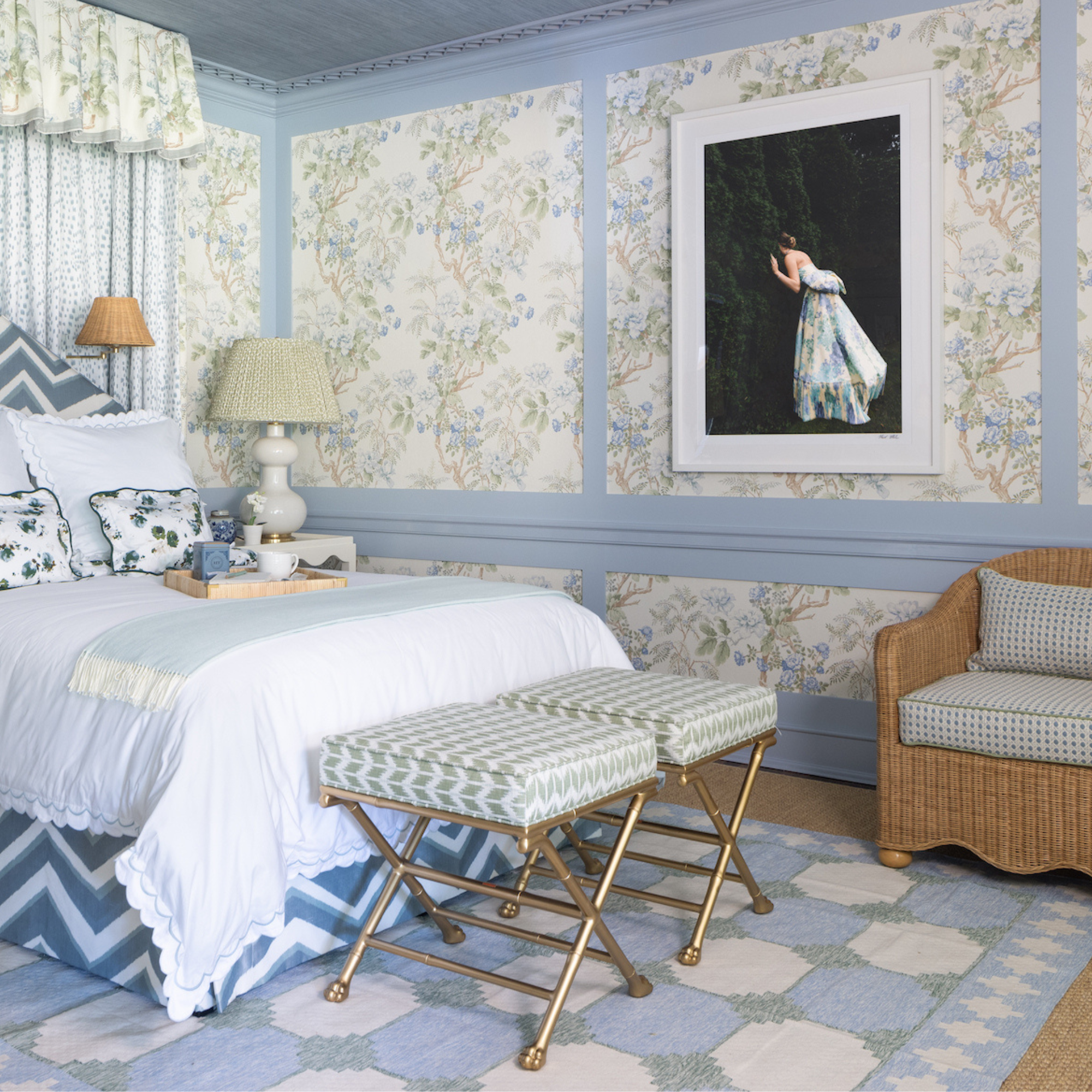 Faux Bamboo Footed X-Stool - Large