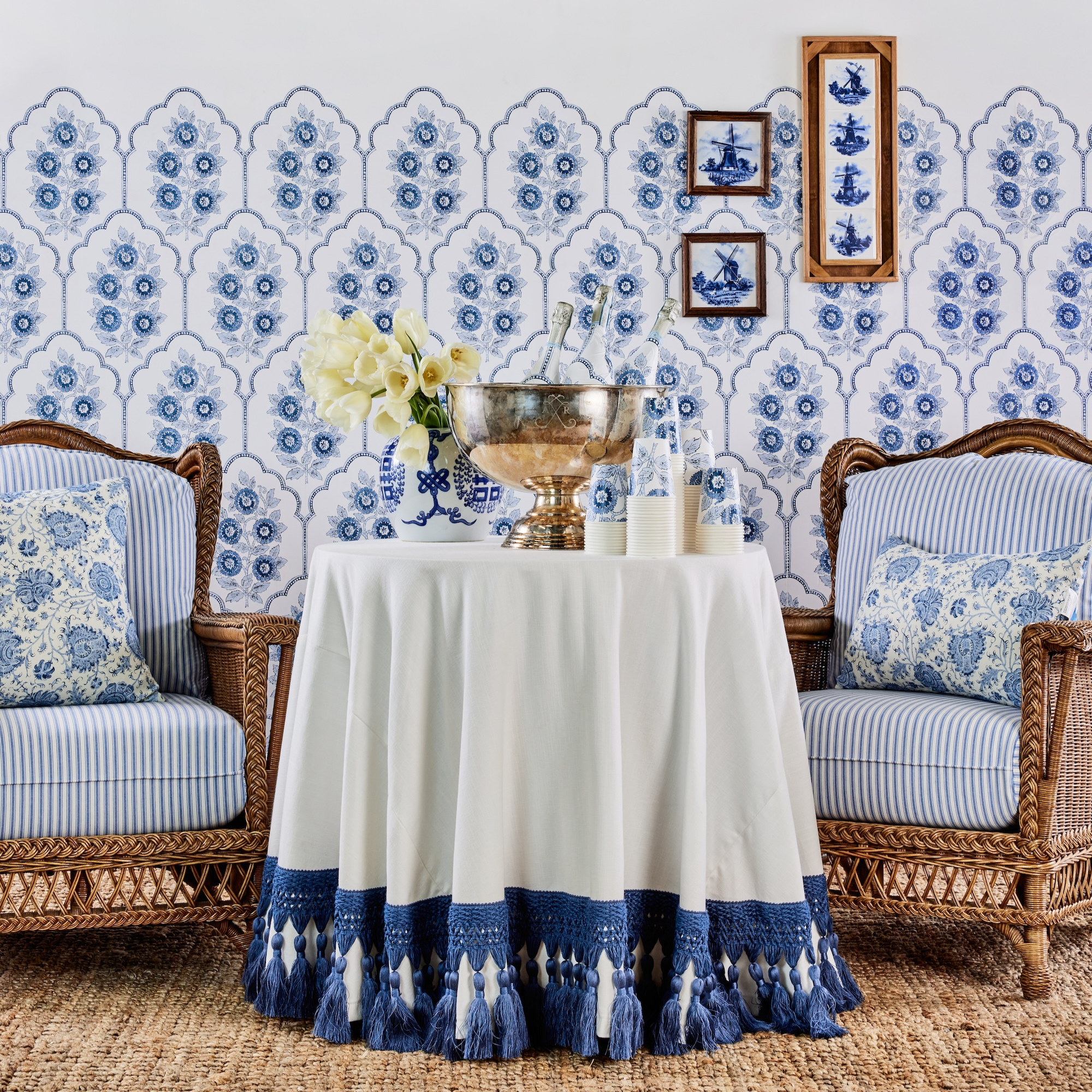 White 30" Tasseled Table Skirt