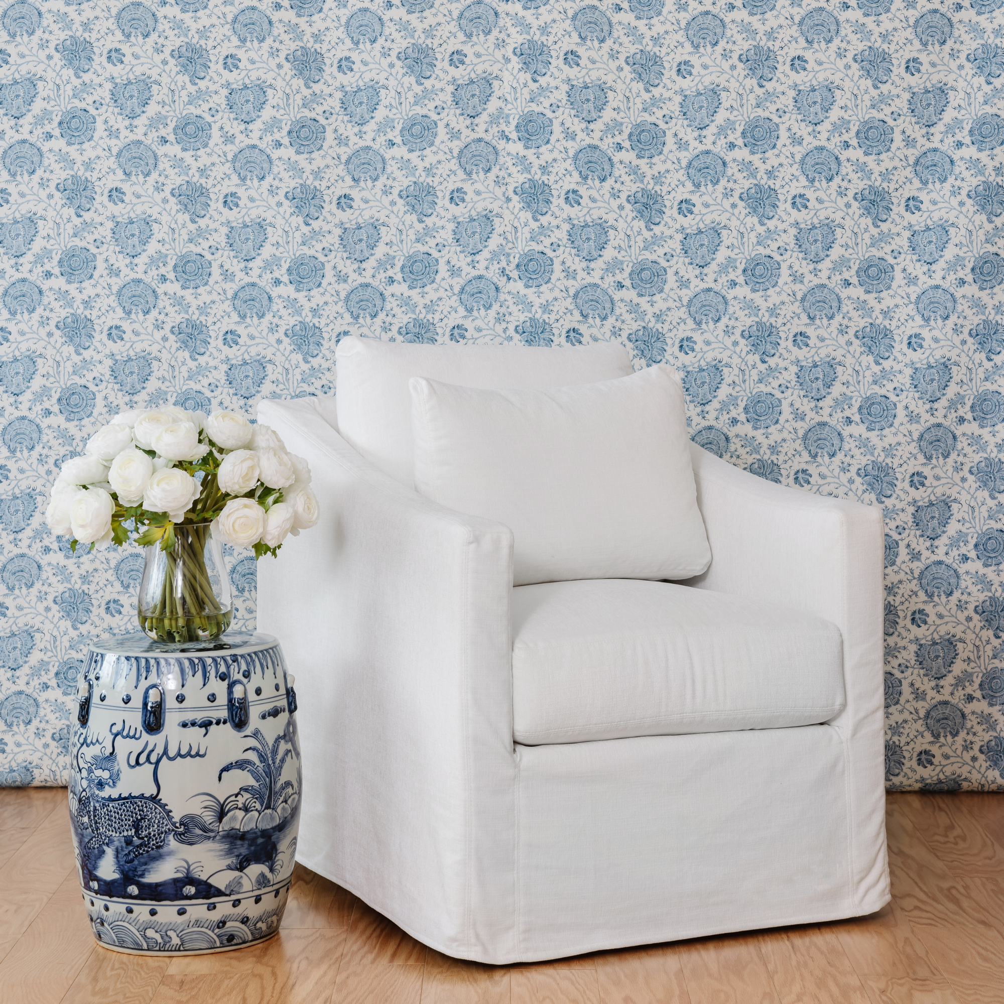 Blue and White Lion Motif Garden Stool