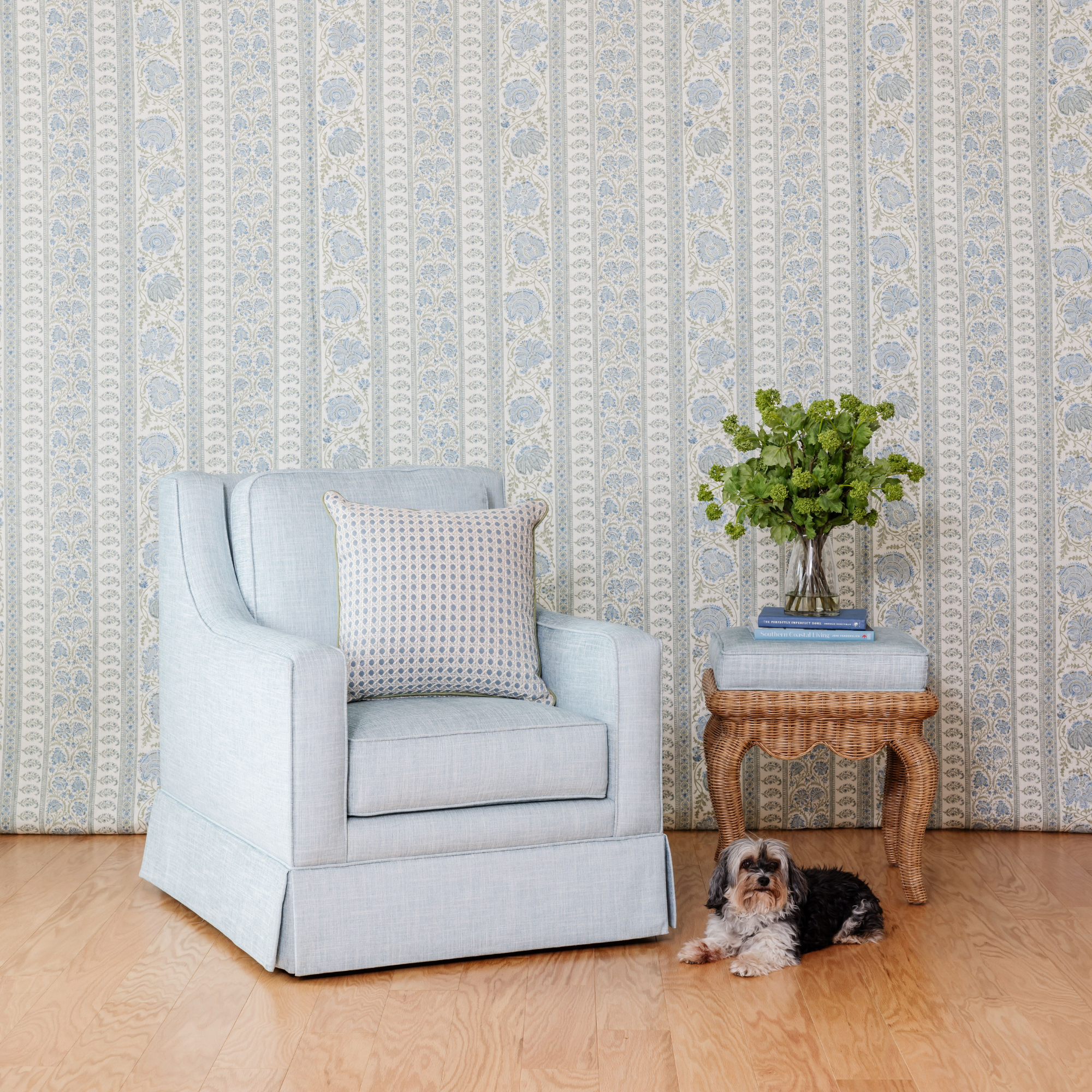 Indiennes Stripe in Sea Wallpaper