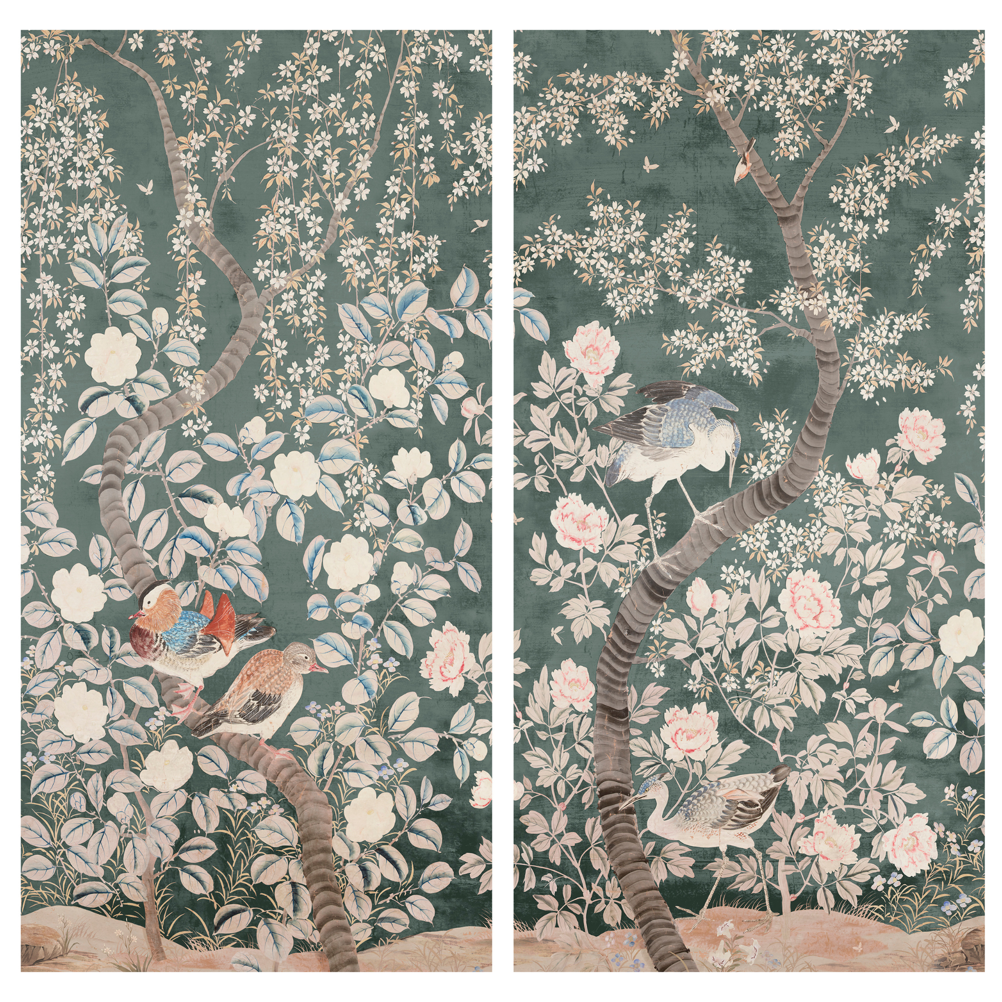 Fauna Chinoiserie Panels in Petrol