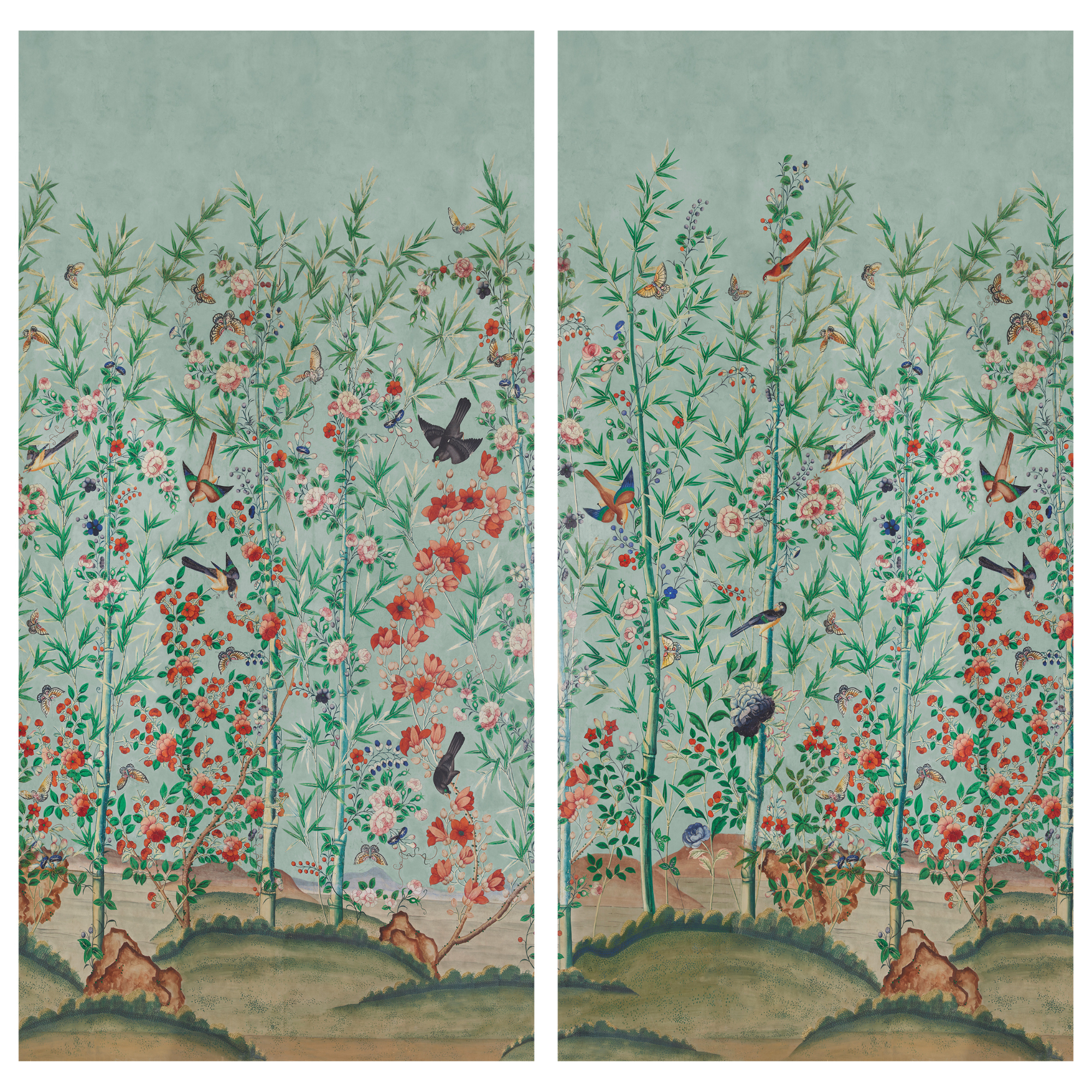 Bamboo Garden Chinoiserie Panels in Blue