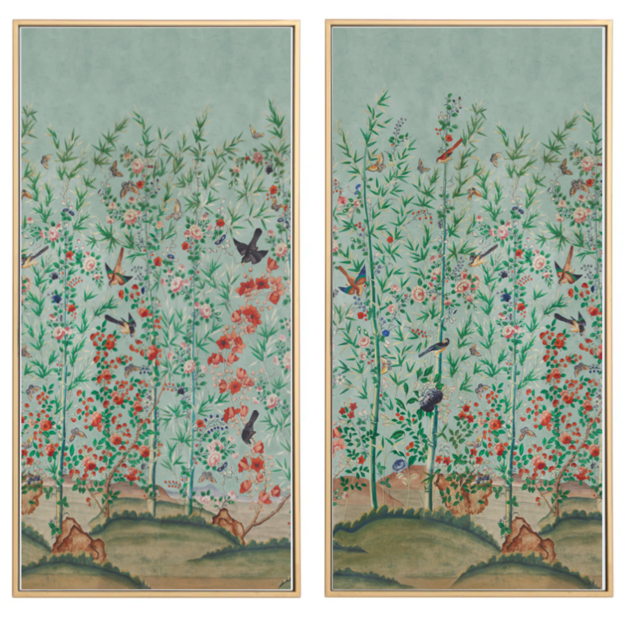 Bamboo Garden Chinoiserie Panels in Blue