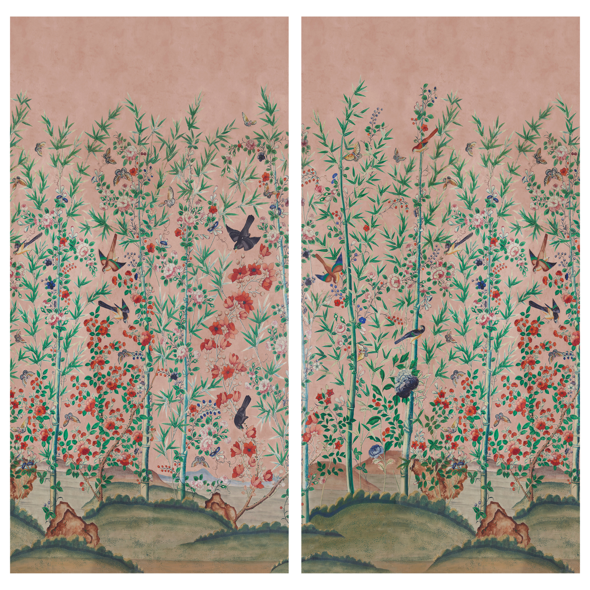 Bamboo Garden Chinoiserie Panels in Blush