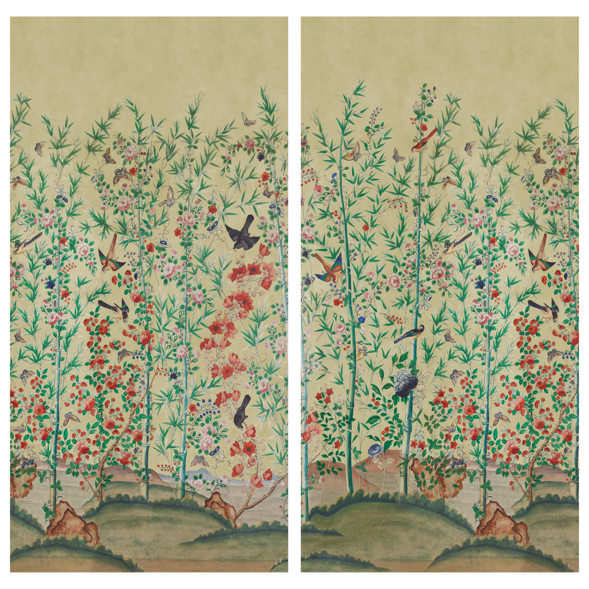 Bamboo Garden Chinoiserie Panels in Parchment