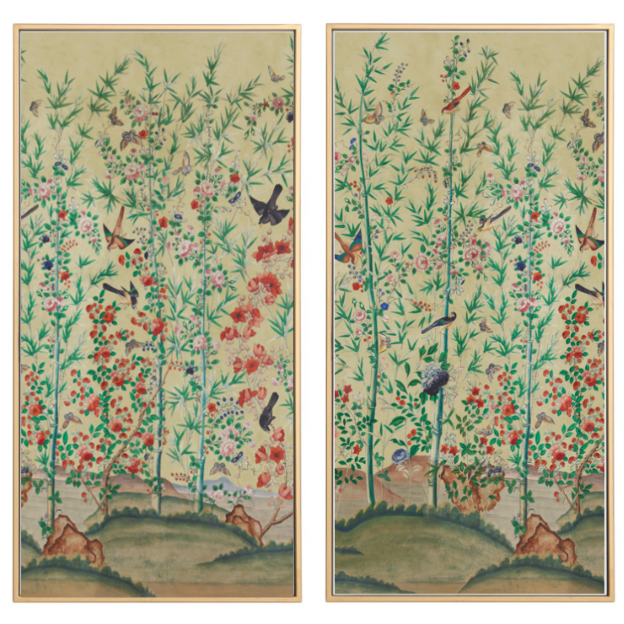 Bamboo Garden Chinoiserie Panels in Parchment