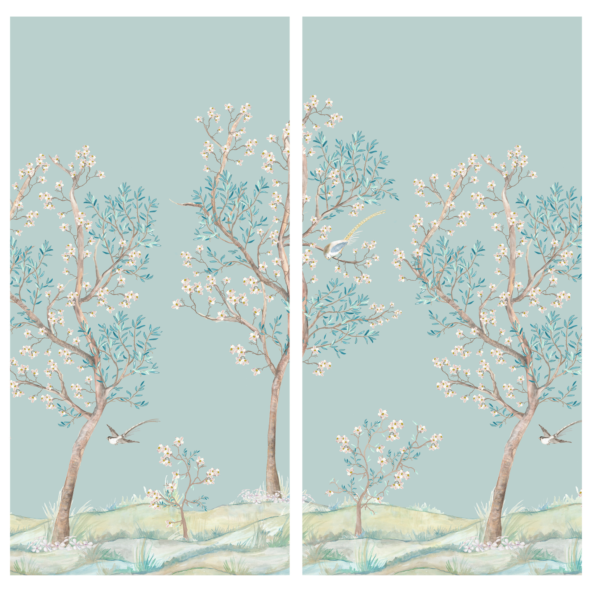 Hillside Chinoiserie Panels in Blue