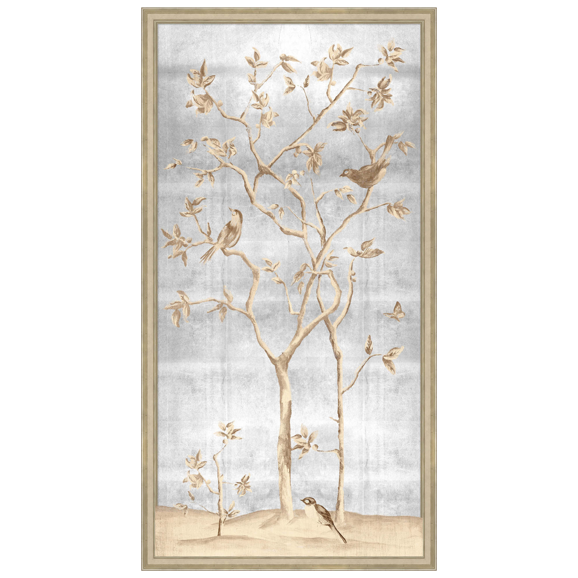 Silver Shimmer Chinoiserie Panel I