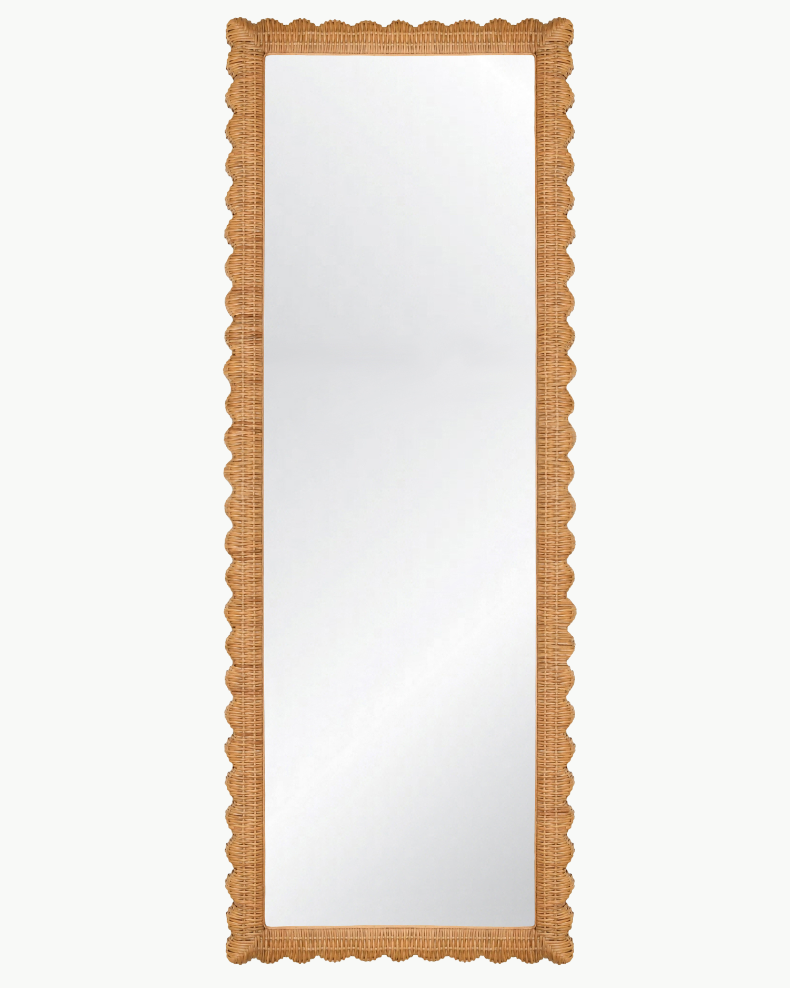 Scalloped Rattan Floor Mirror