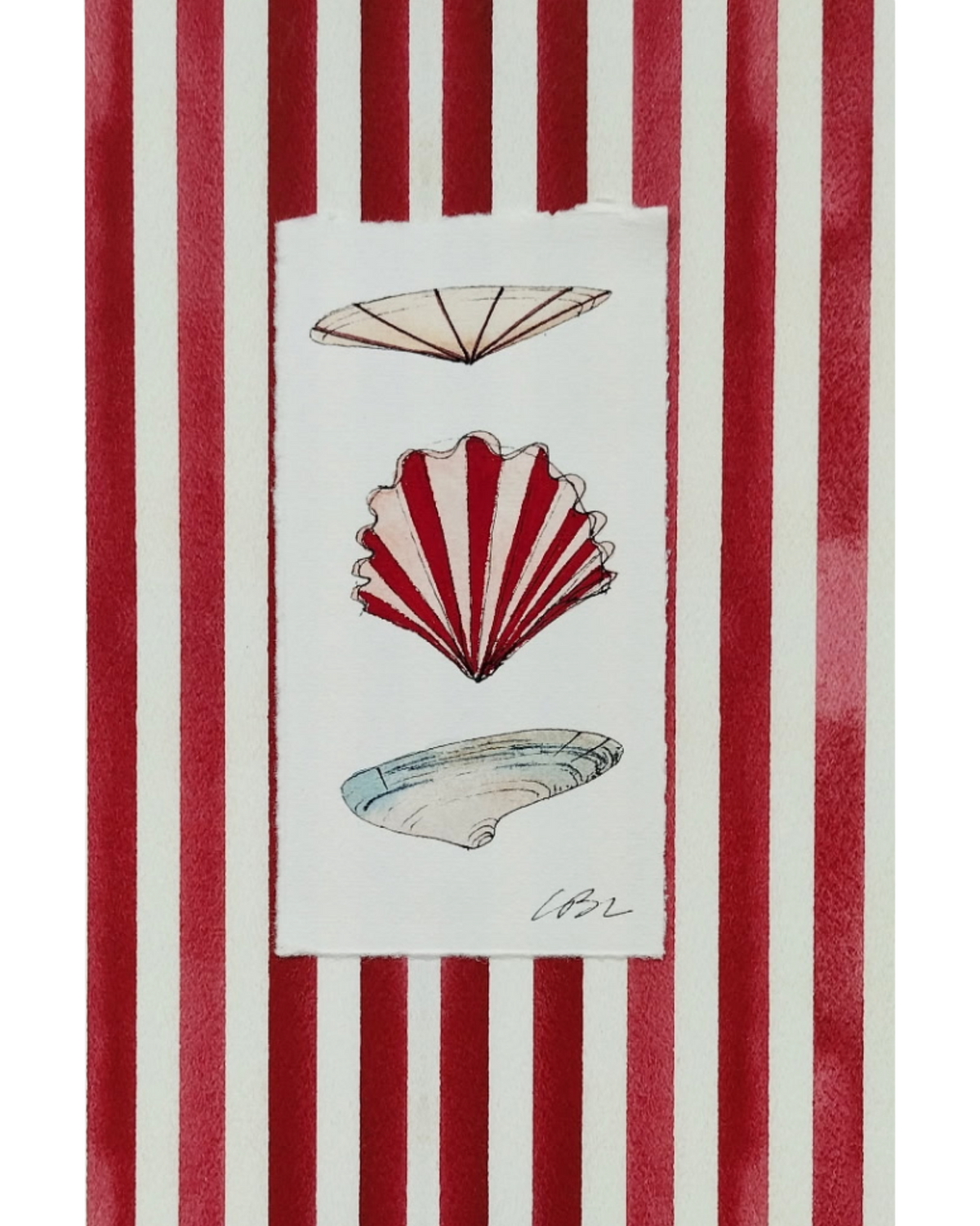 Small Shell Trio on Cranberry Stripes