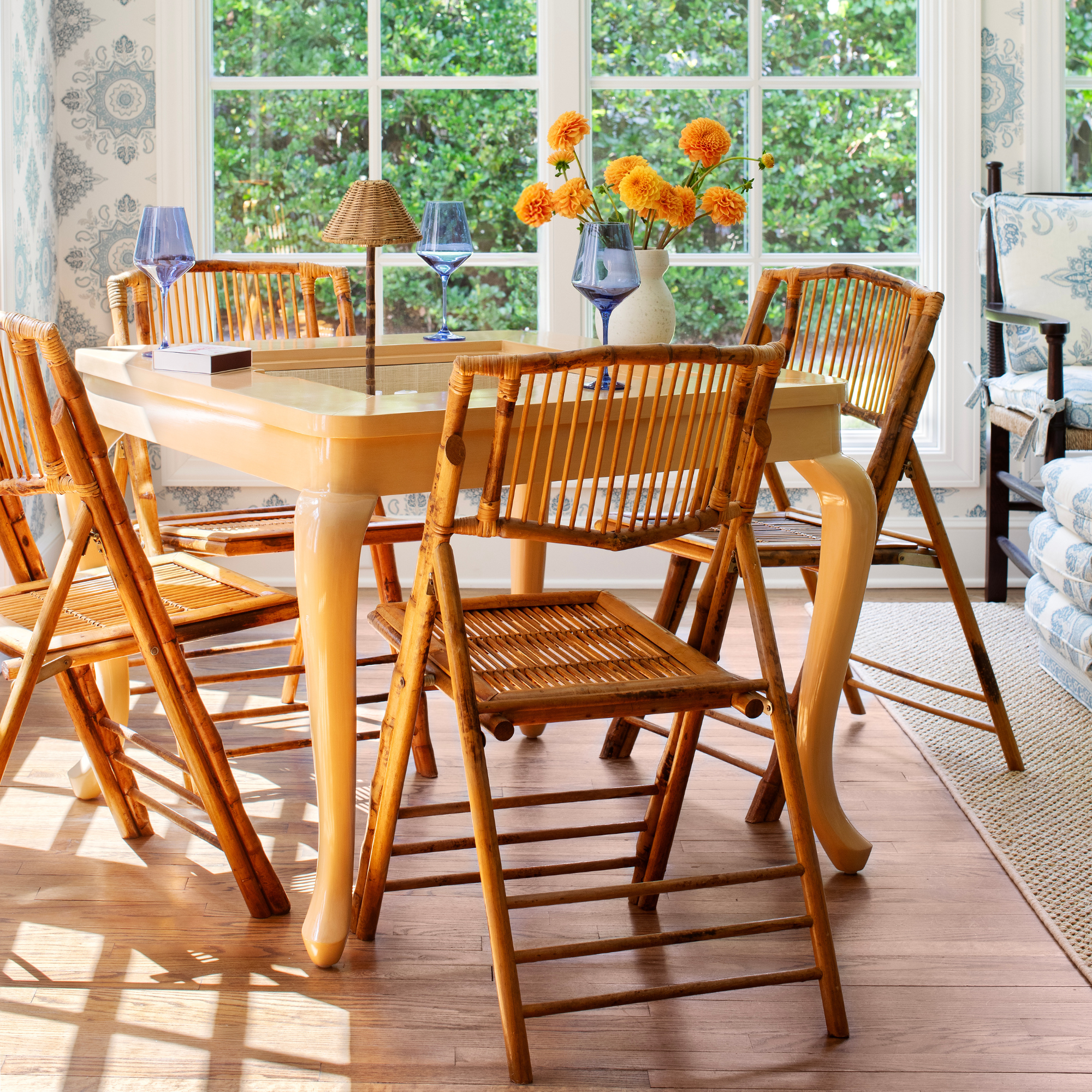 Rattan Folding Chair in Tortoise, Set of 4