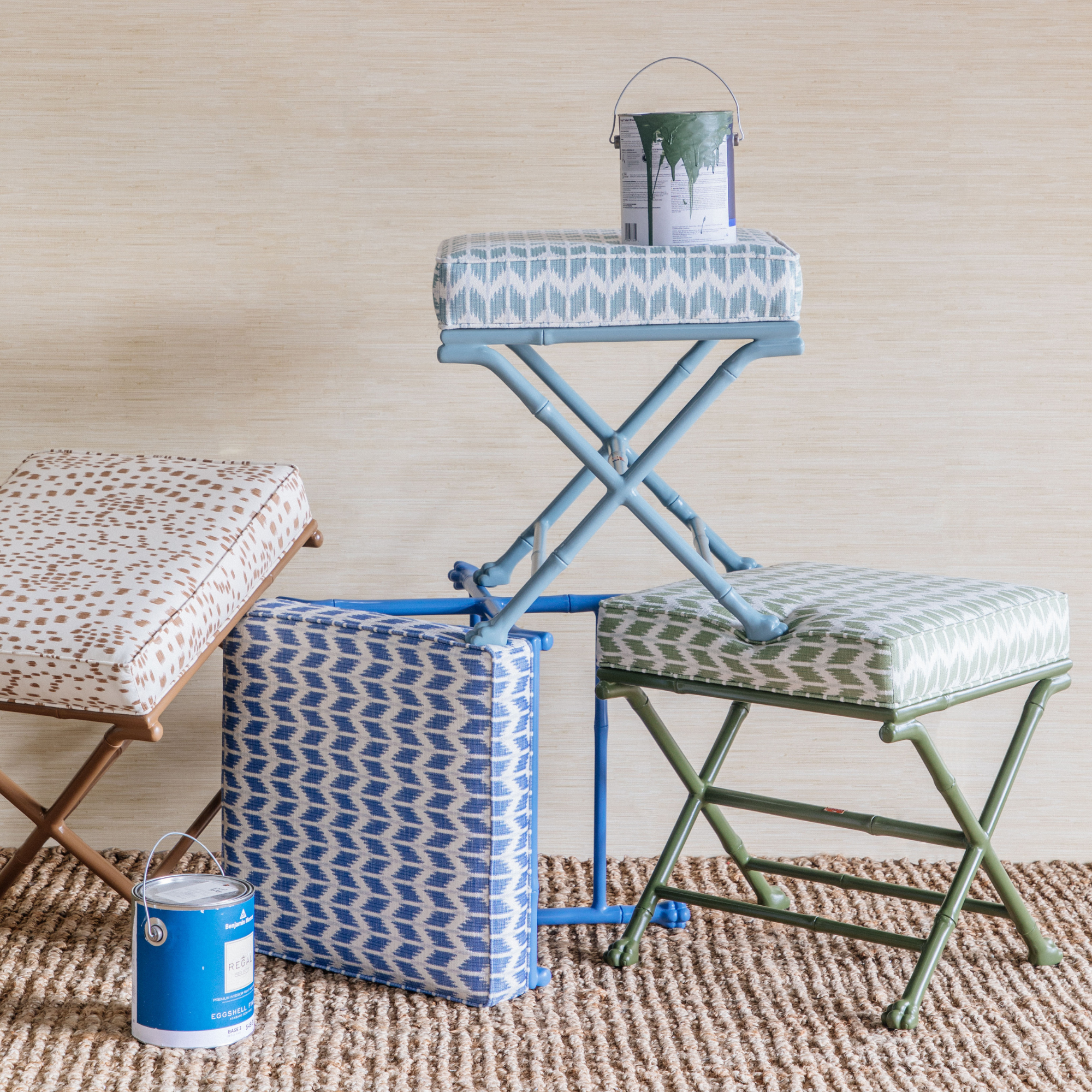 Faux Bamboo Footed X-Stool - Custom Color - Large