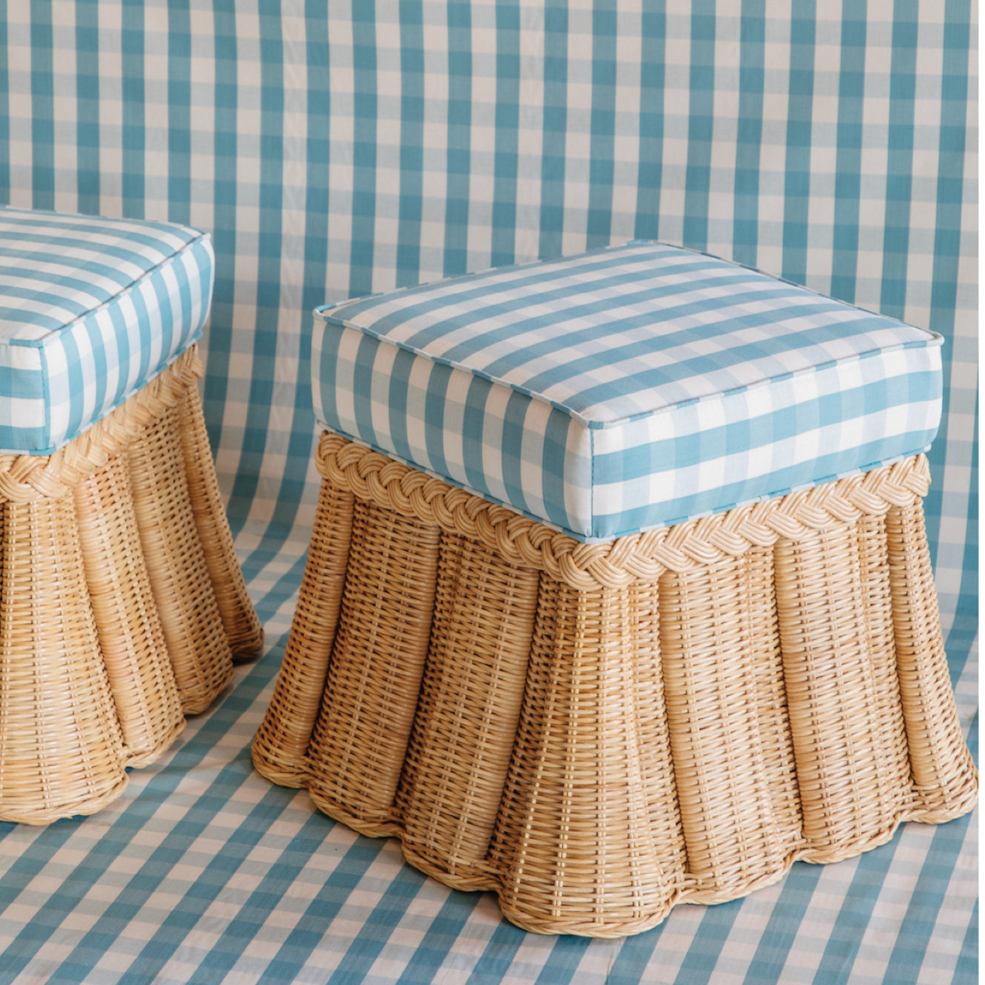 Pleated Wicker Stool - Square