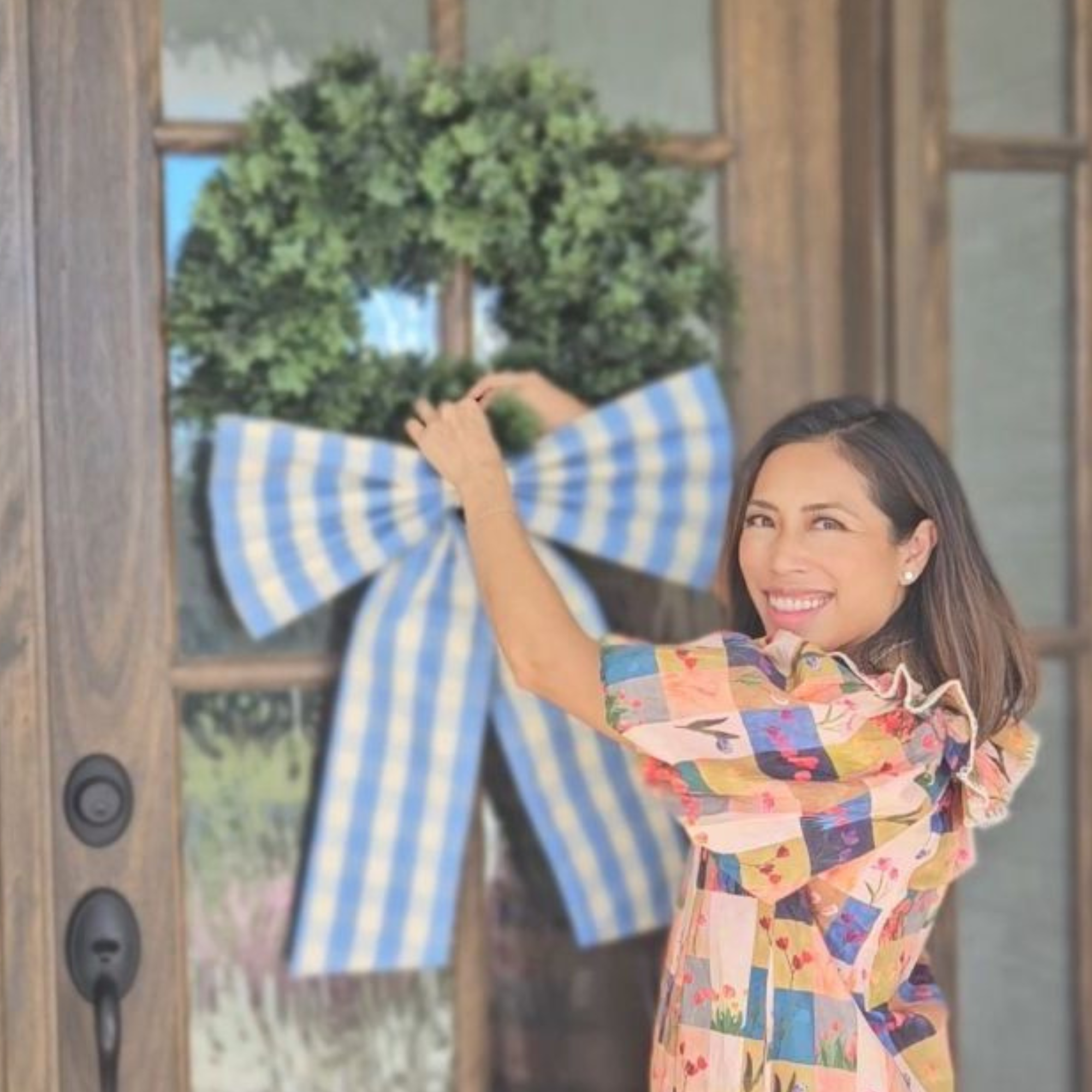 Oversized Fabric Bow - Carsten Check French Blue