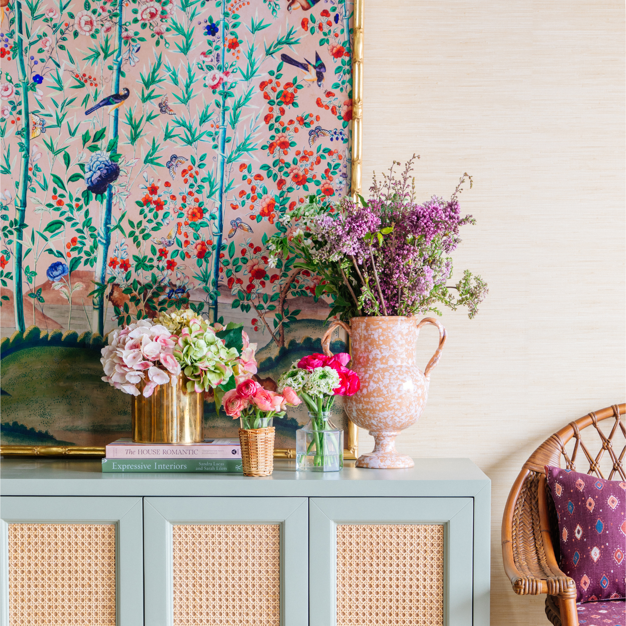 Bamboo Garden Chinoiserie Panels in Blush