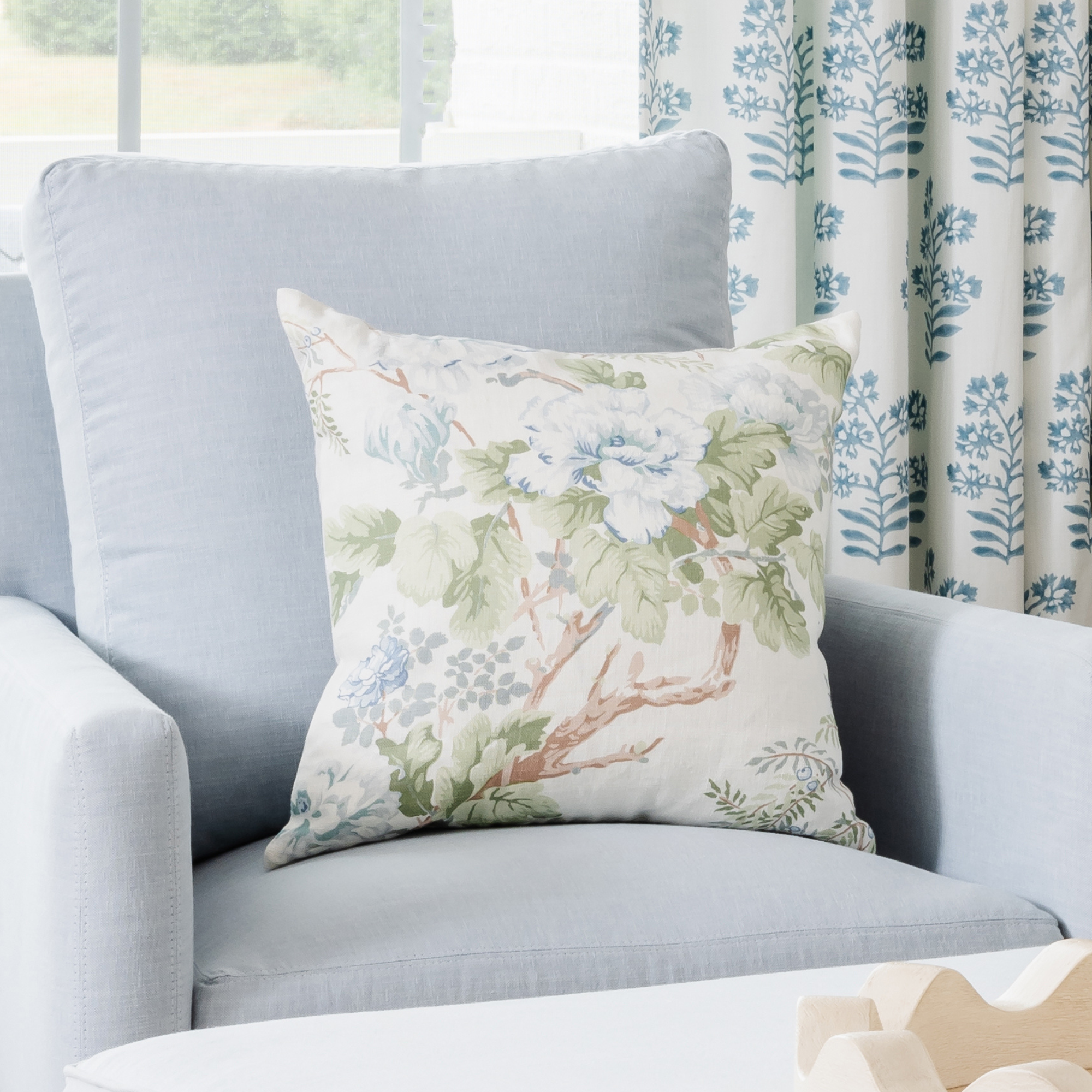 Chinese Peony Light Blue Pillow Cover