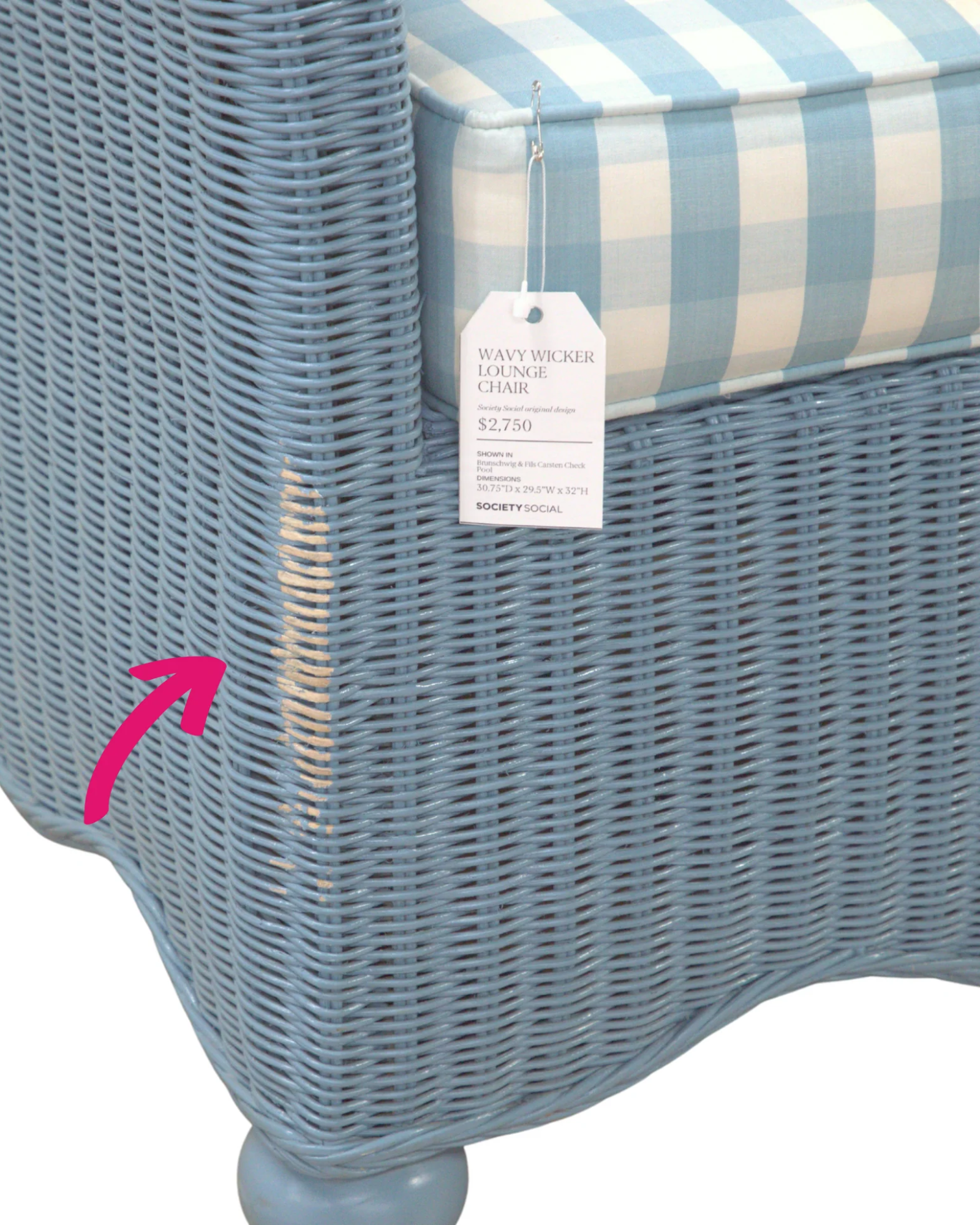 FACTORY | Wavy Wicker Lounge Chair - Custom Color in Brunschwig & Fils Carsten Check