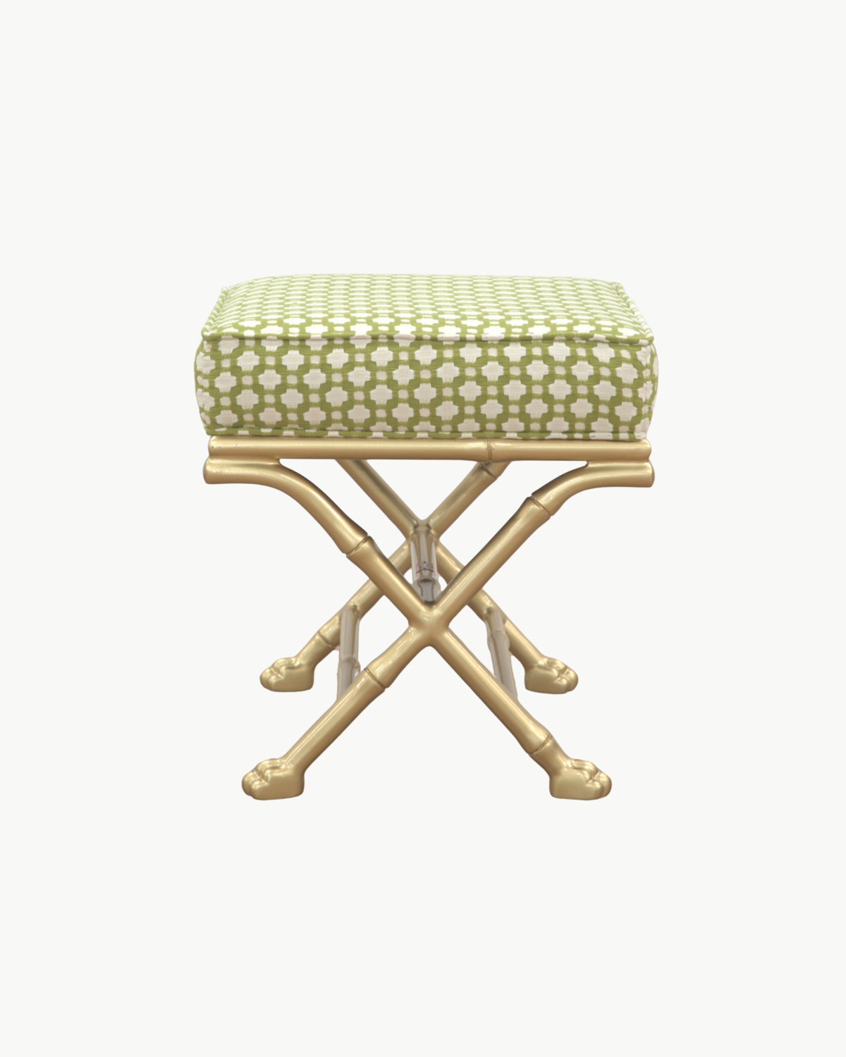 FACTORY | Faux Bamboo X-Stool - Small in Schumacher Betwixt Grass/Ivory