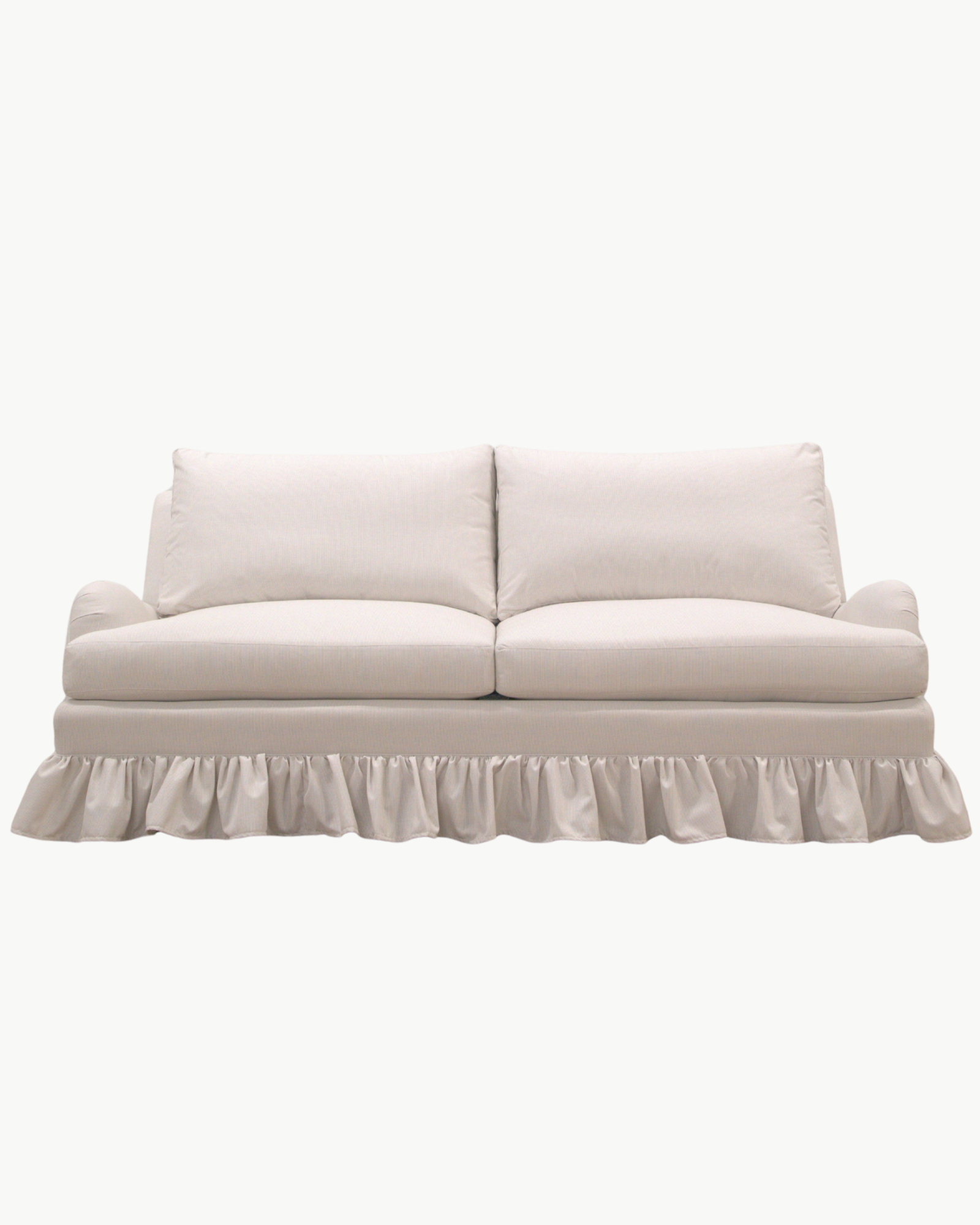 FACTORY | Aurora Ruffle Sofa in Sunbrella® Performance Pinstripe Caramel