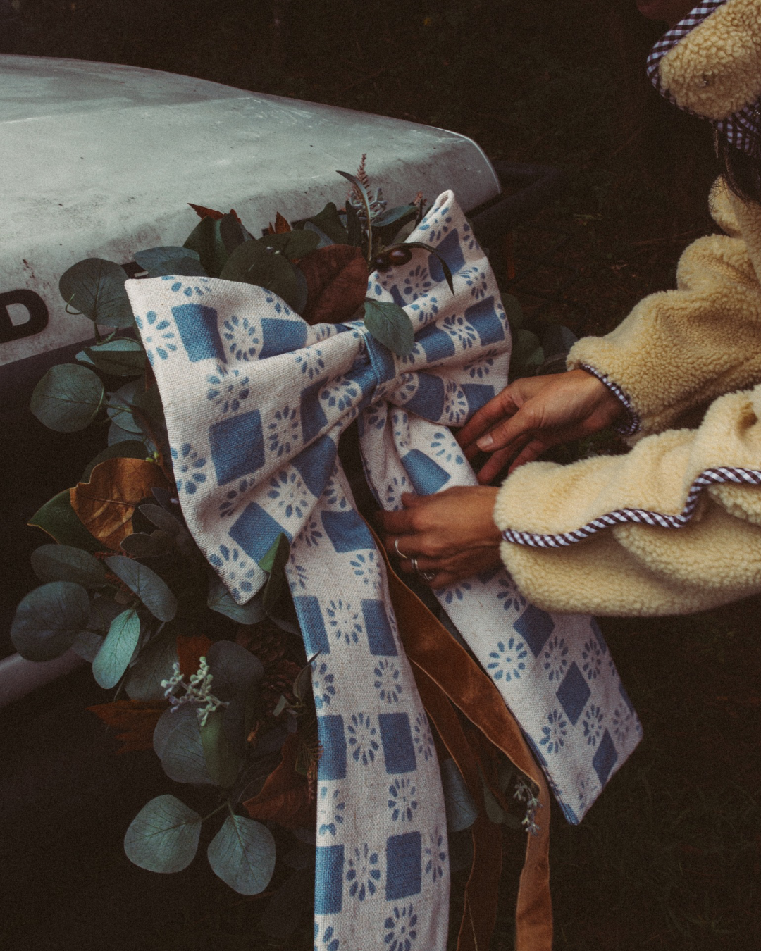 Oversized Fabric Bow - The Keeping House Exclusive Check French Blue