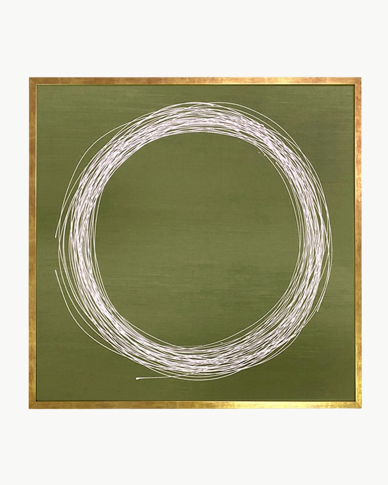 White Circle on Silk Custom Commission - Antique Gold Frame by Kayce Hughes