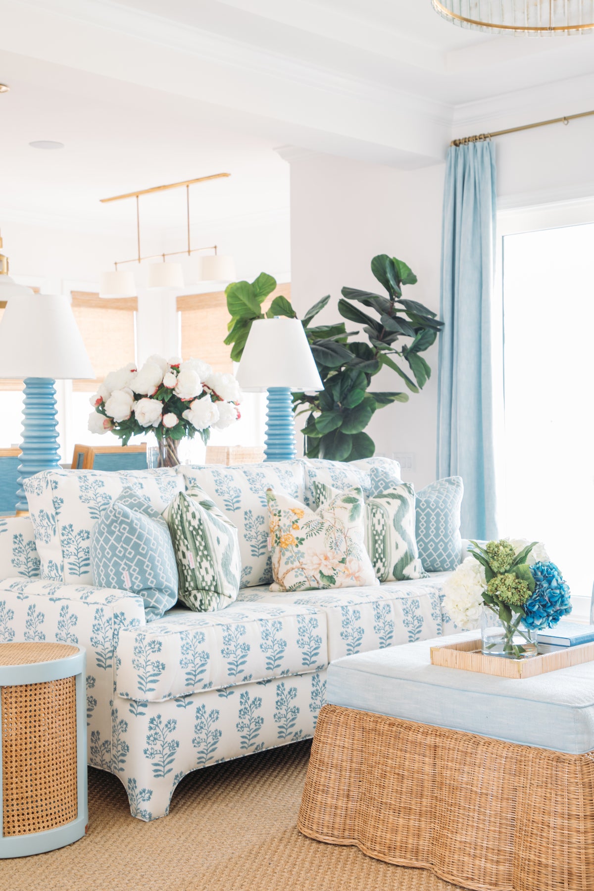 Floral Block Print - Soft Blue Fabric by the Yard