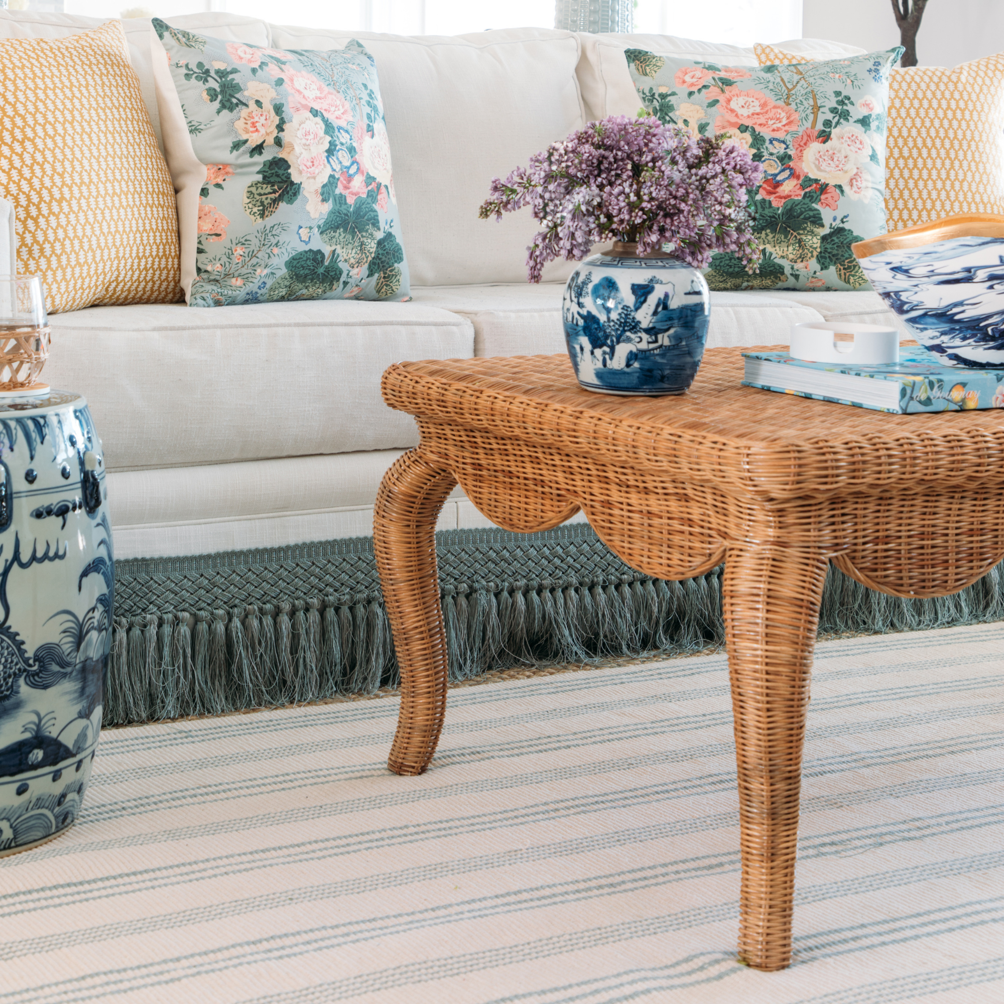 Amelia Scalloped Wicker Coffee Table - Rectangular