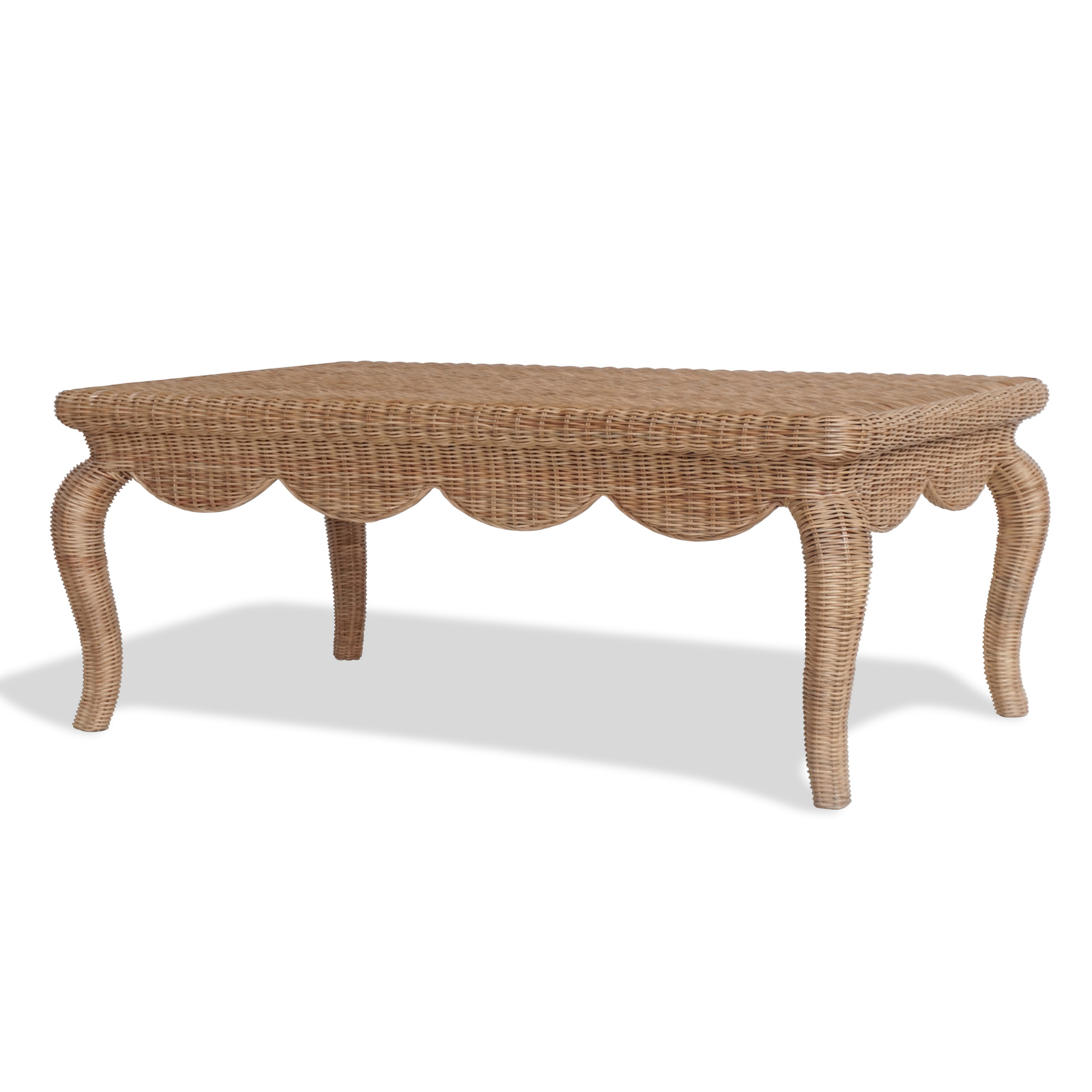 Amelia Scalloped Wicker Coffee Table - Rectangular