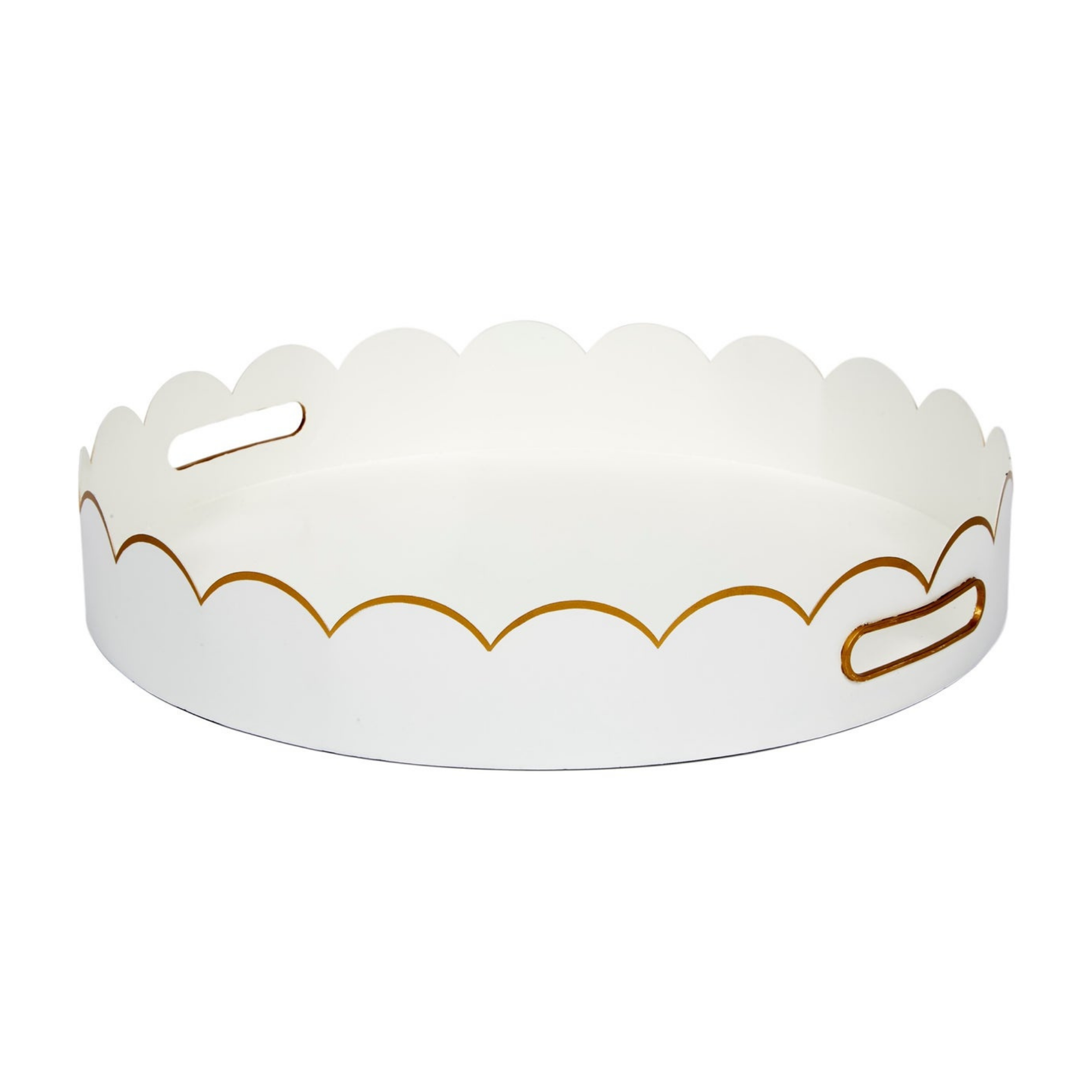 Eloise Gloss White & Gold Scalloped Metal Tray
