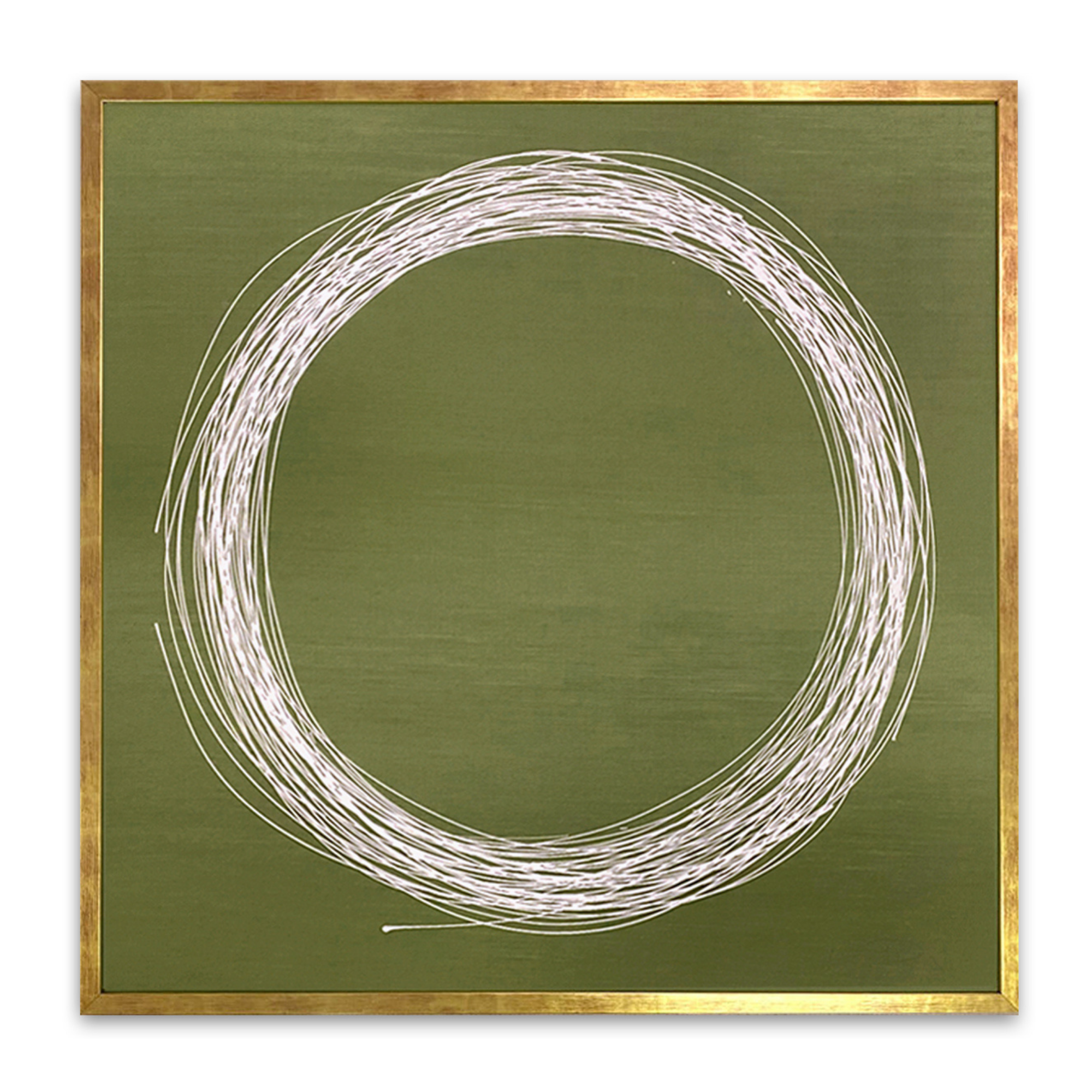 White Circle on Silk Custom Commission - Antique Gold Frame by Kayce Hughes