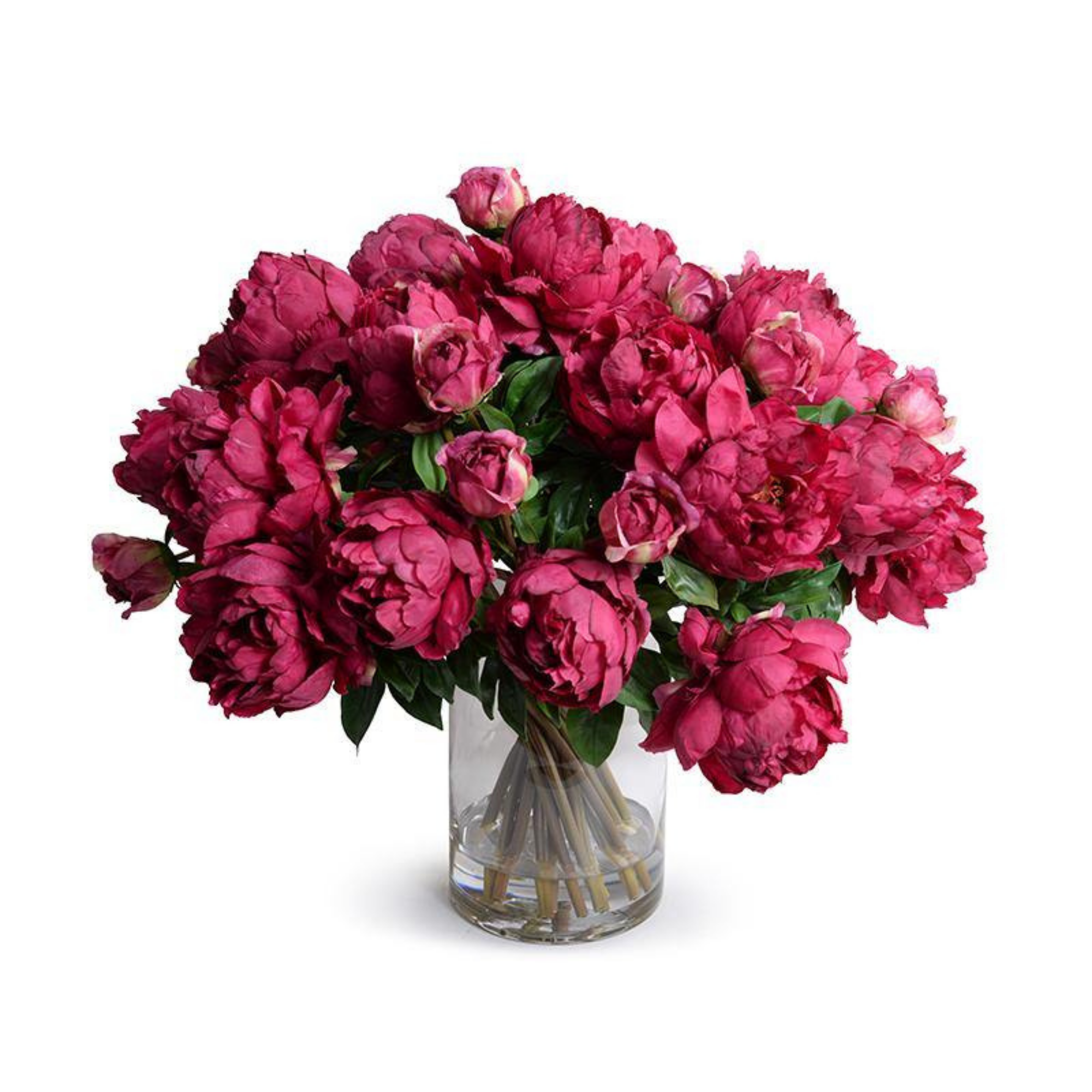 Large Fuchsia Peony Bouquet in Glass Vase