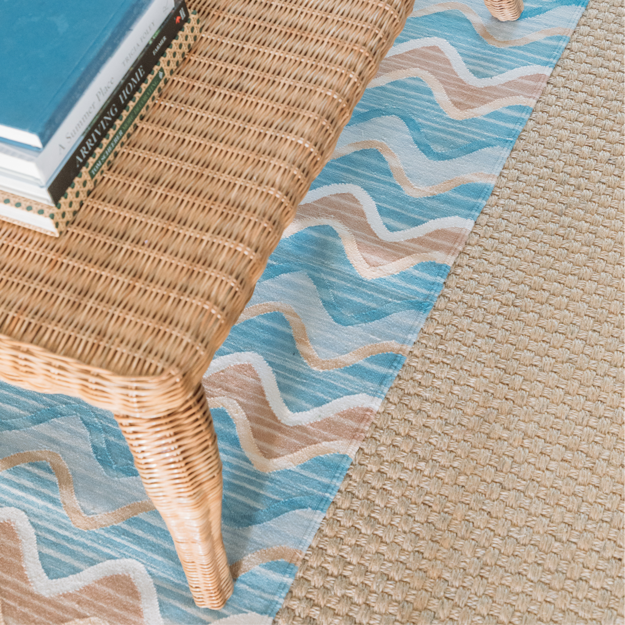 Wavy Chevron Dhurrie Rug Blue