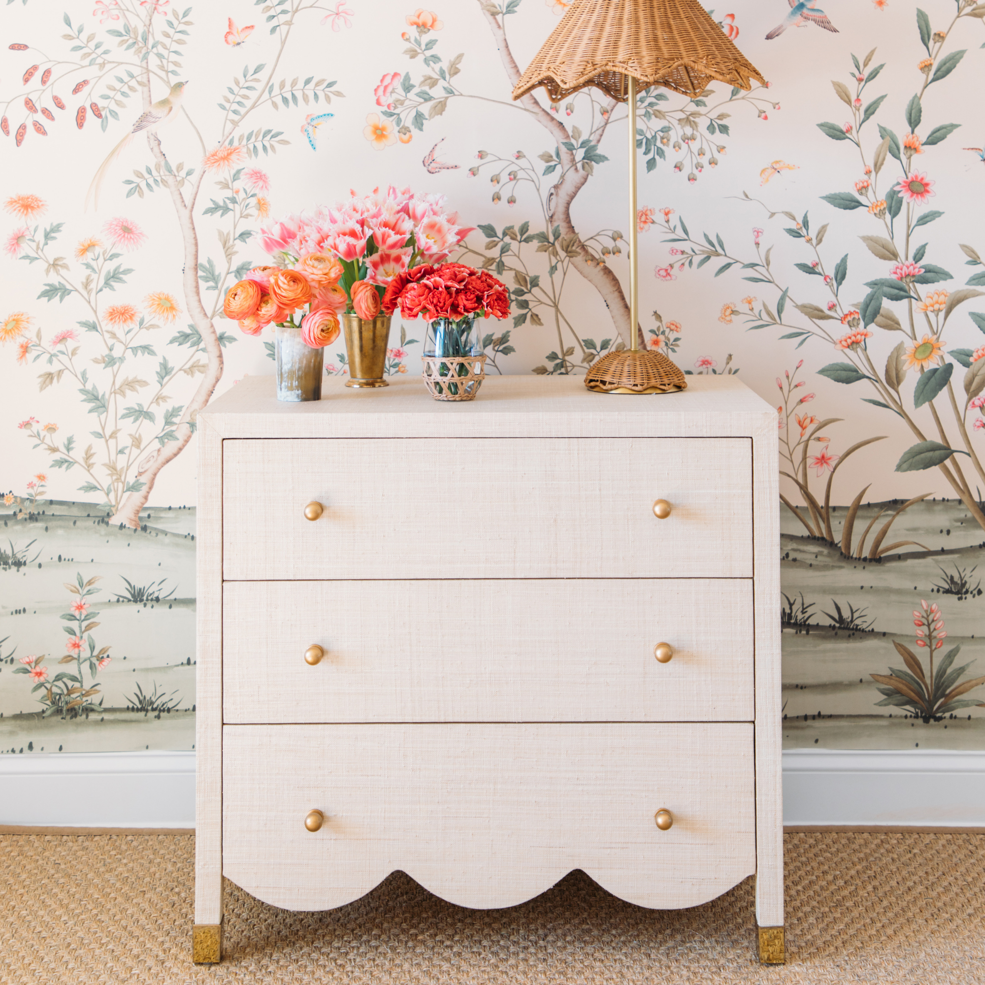 Scalloped Grasscloth Nightstand