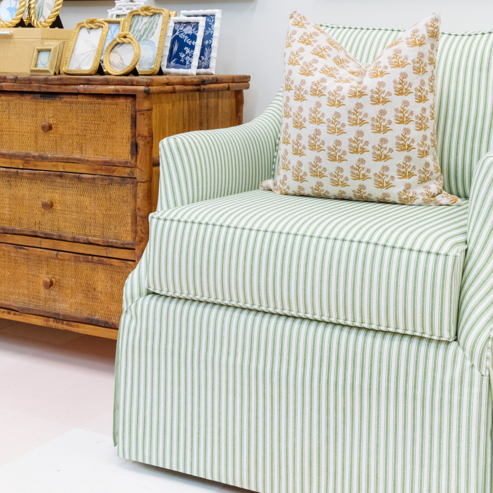 Society Social Signature Performance Ticking Stripe Green - Fabric by the Yard