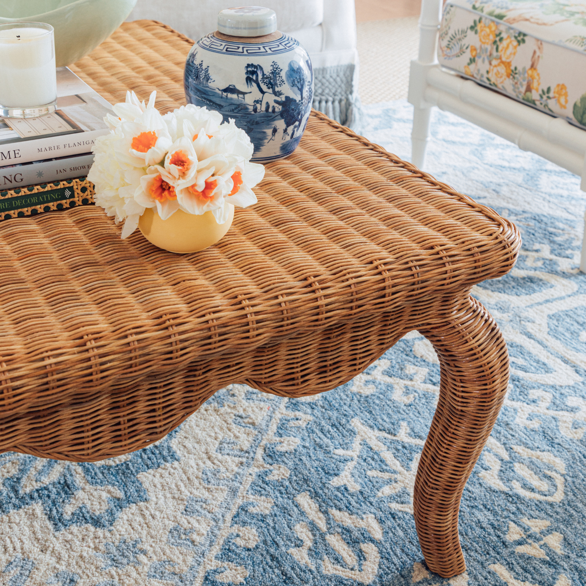 Amelia Scalloped Wicker Coffee Table - Square